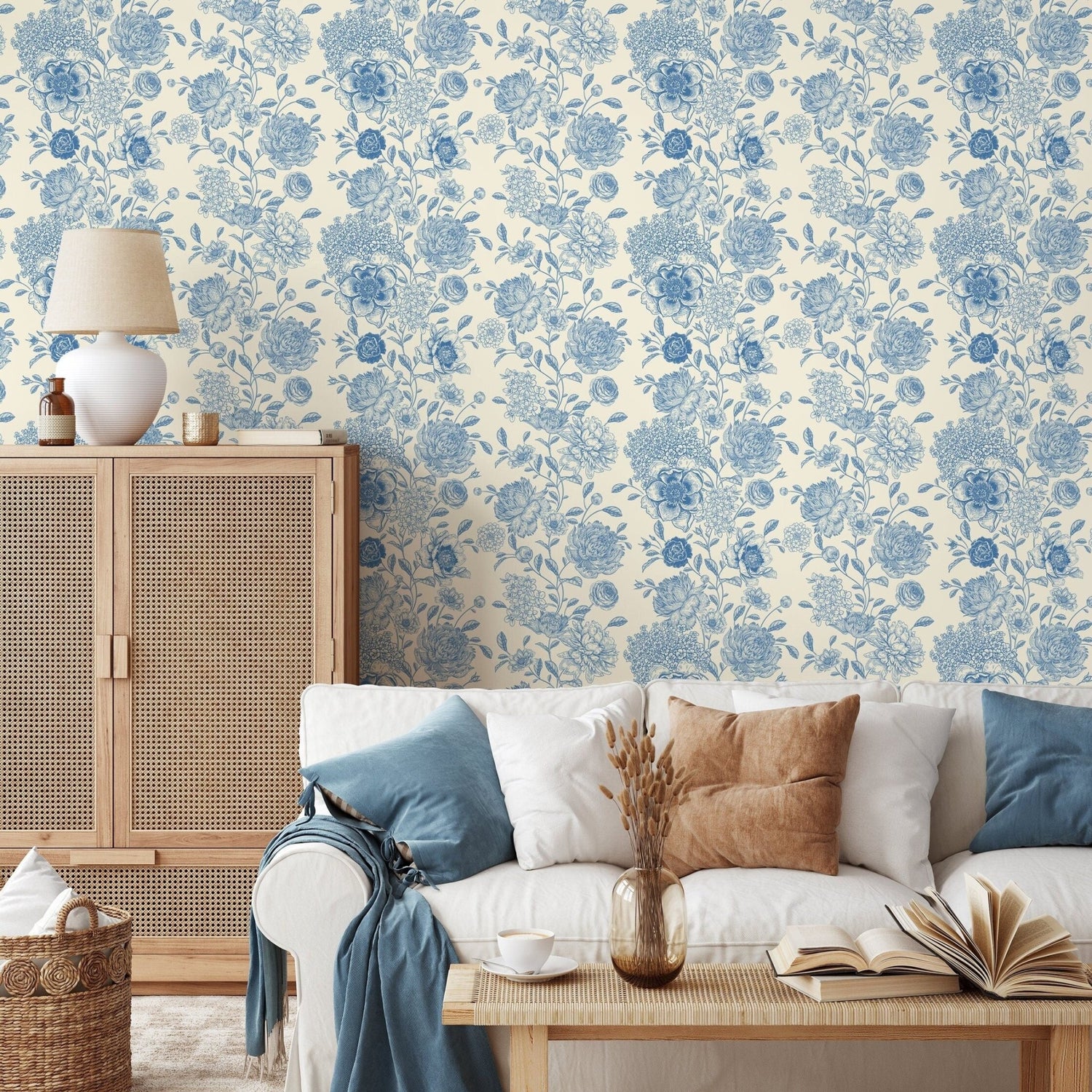 Blue Vintage Floral Wallpaper / Peel and Stick Wallpaper Removable Wallpaper Home Decor Wall Art Wall Decor Room Decor - D052 - WallTrend