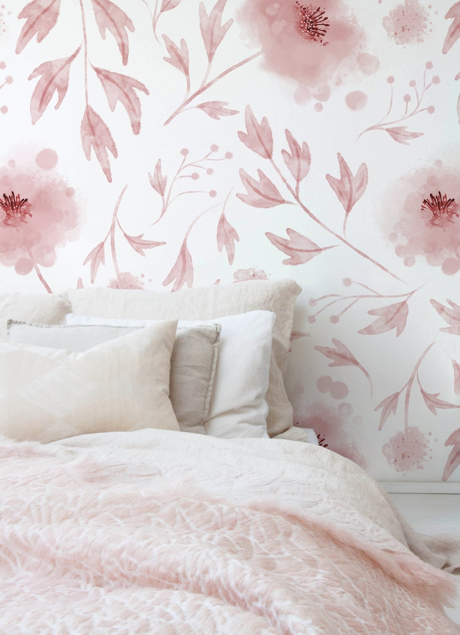 Blushing Flora Watercolor Wallpaper - X126 - WallTrend