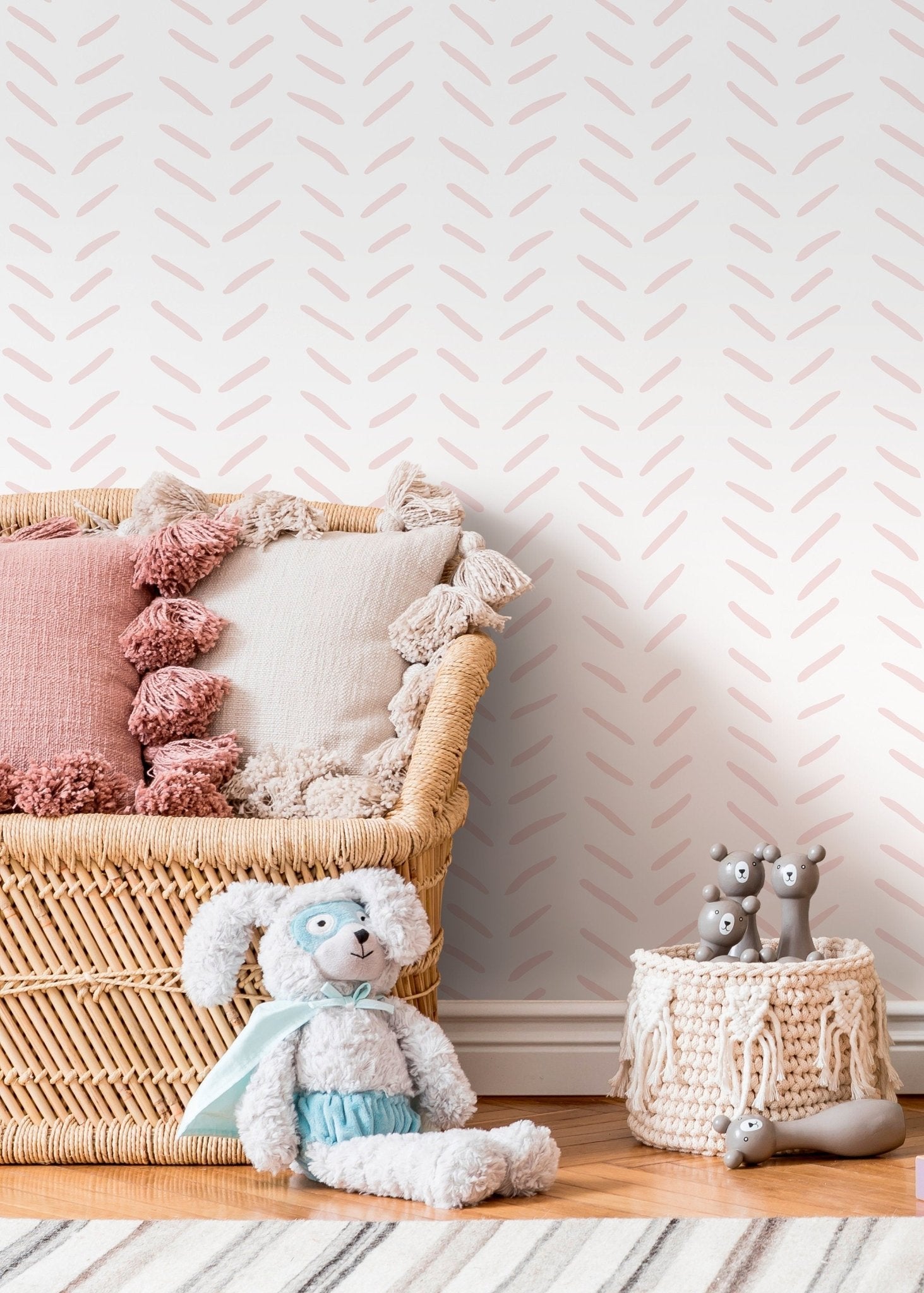 Boho Herringbone in Soft Pink Wallpaper Removable and Repositionable Peel and Stick or Traditional Pre - pasted Wallpaper - ZACI - WallTrend