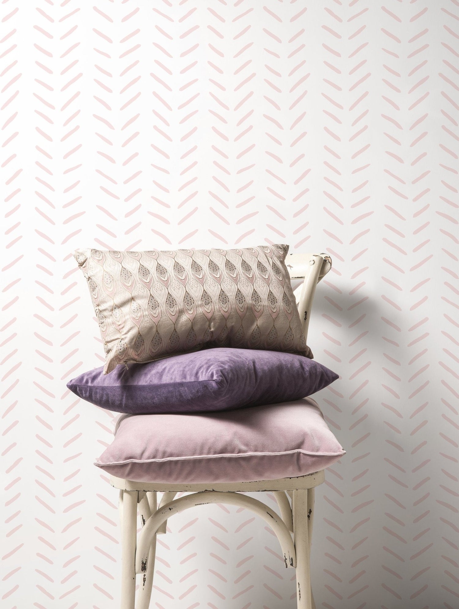 Boho Herringbone in Soft Pink Wallpaper Removable and Repositionable Peel and Stick or Traditional Pre - pasted Wallpaper - ZACI - WallTrend