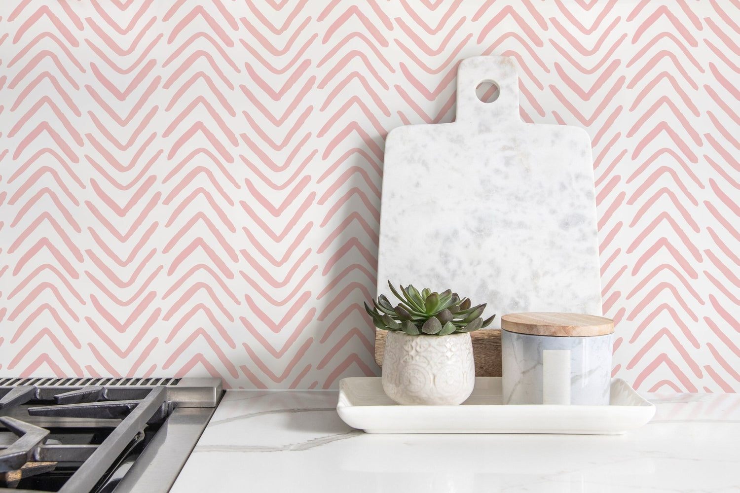 Boho Herringbone in Soft Pink Wallpaper Removable and Repositionable Peel and Stick or Traditional Pre - pasted Wallpaper - ZADA - WallTrend