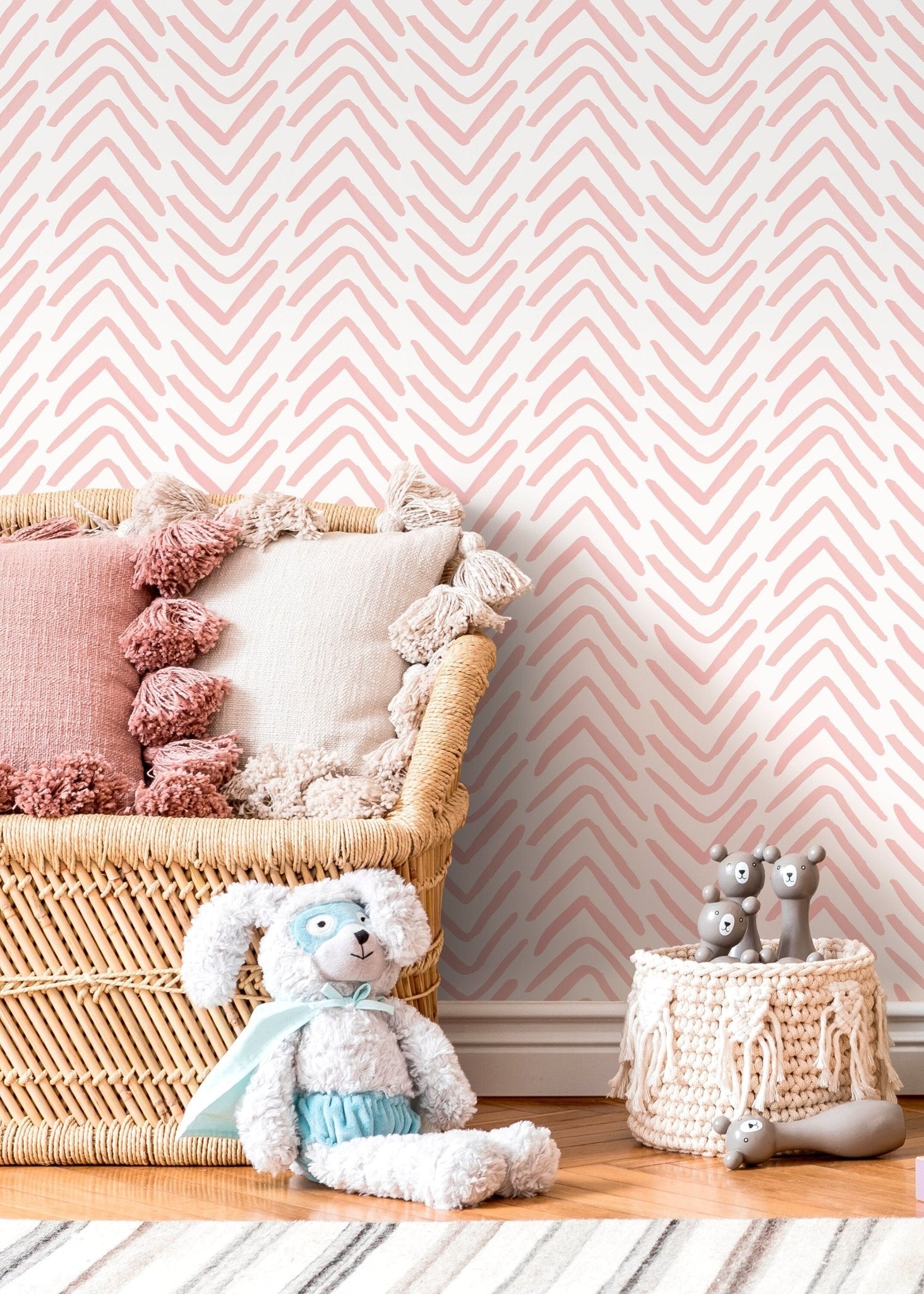 Boho Herringbone in Soft Pink Wallpaper Removable and Repositionable Peel and Stick or Traditional Pre - pasted Wallpaper - ZADA - WallTrend