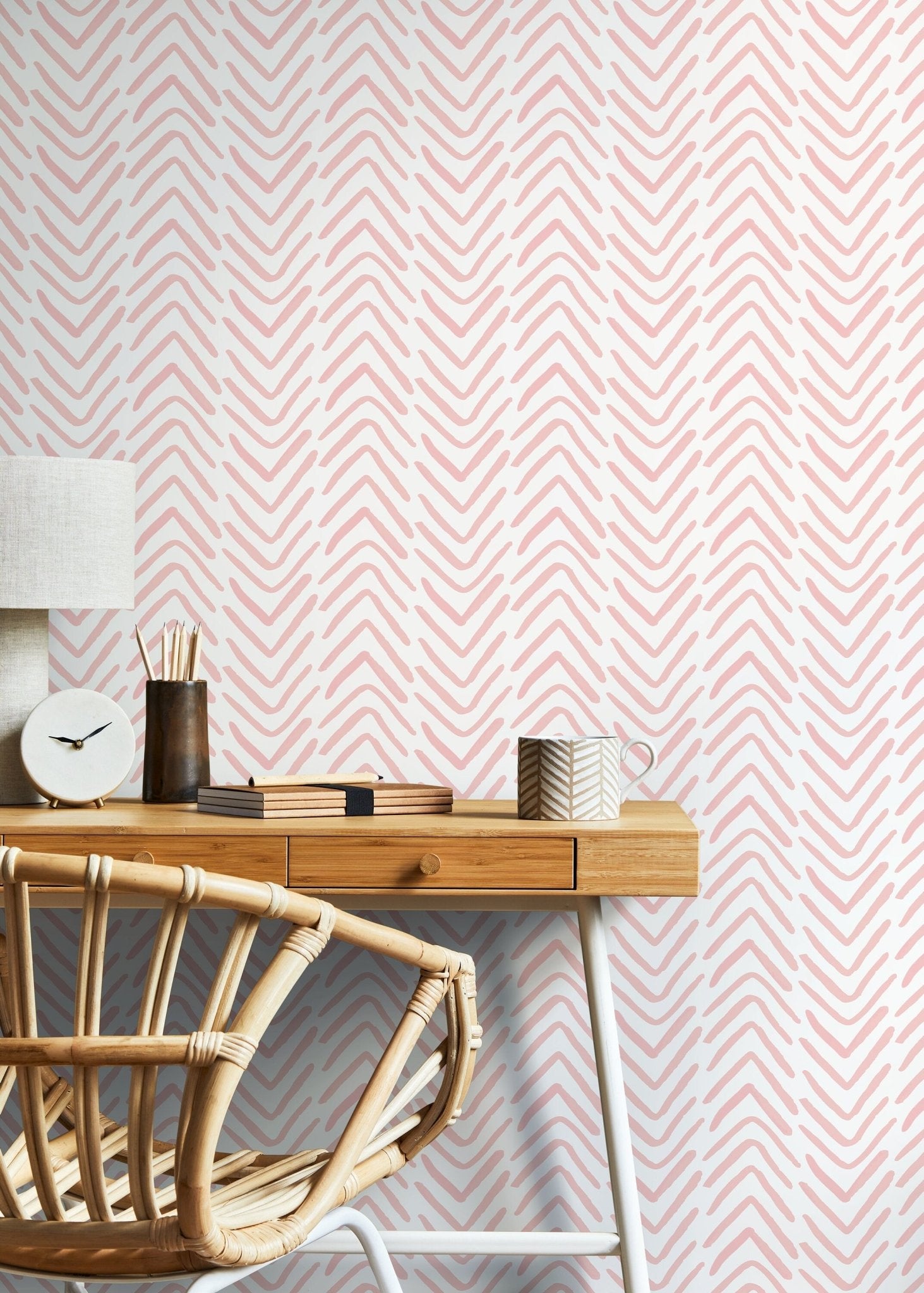 Boho Herringbone in Soft Pink Wallpaper Removable and Repositionable Peel and Stick or Traditional Pre - pasted Wallpaper - ZADA - WallTrend