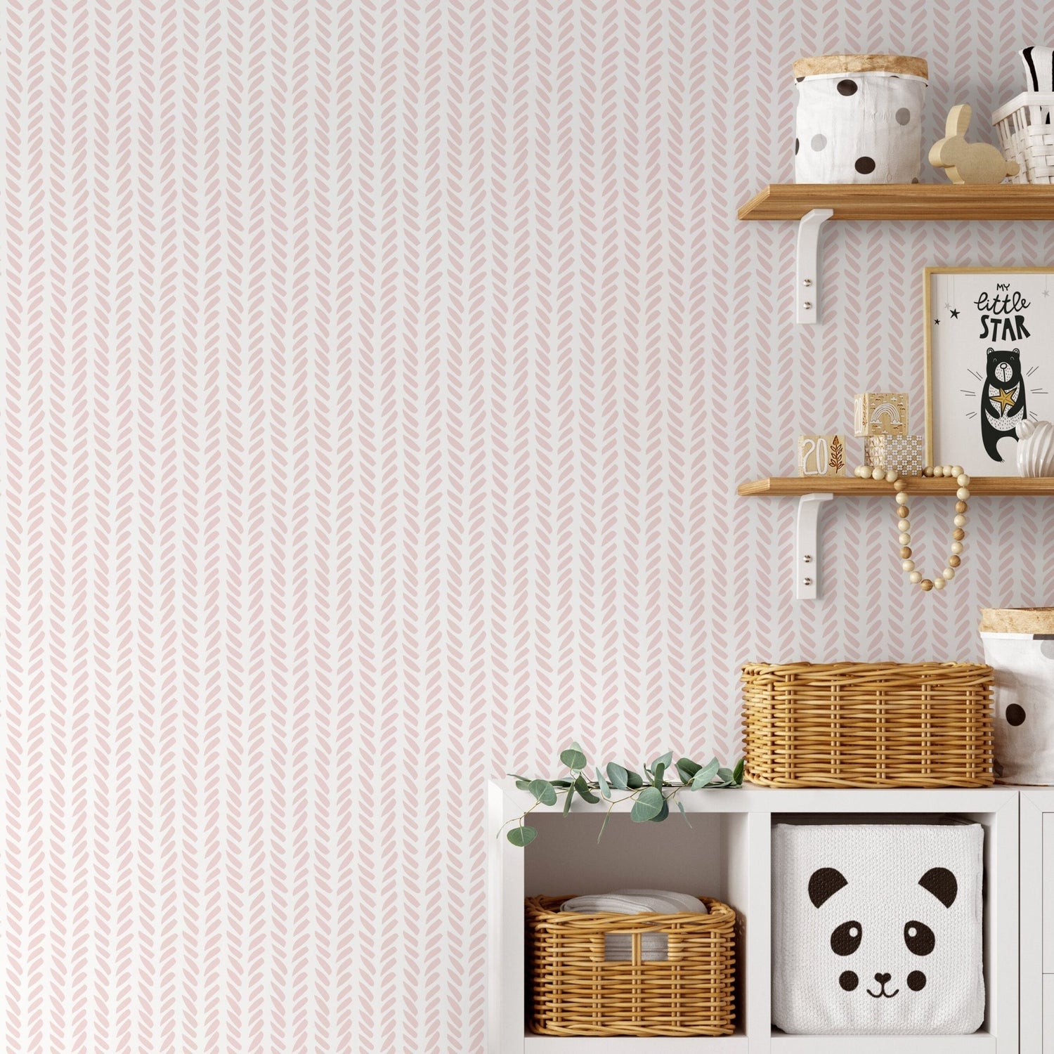 Boho Herringbone in Soft Pink Wallpaper Removable and Repositionable Peel and Stick or Traditional Pre - pasted Wallpaper - ZADB - WallTrend