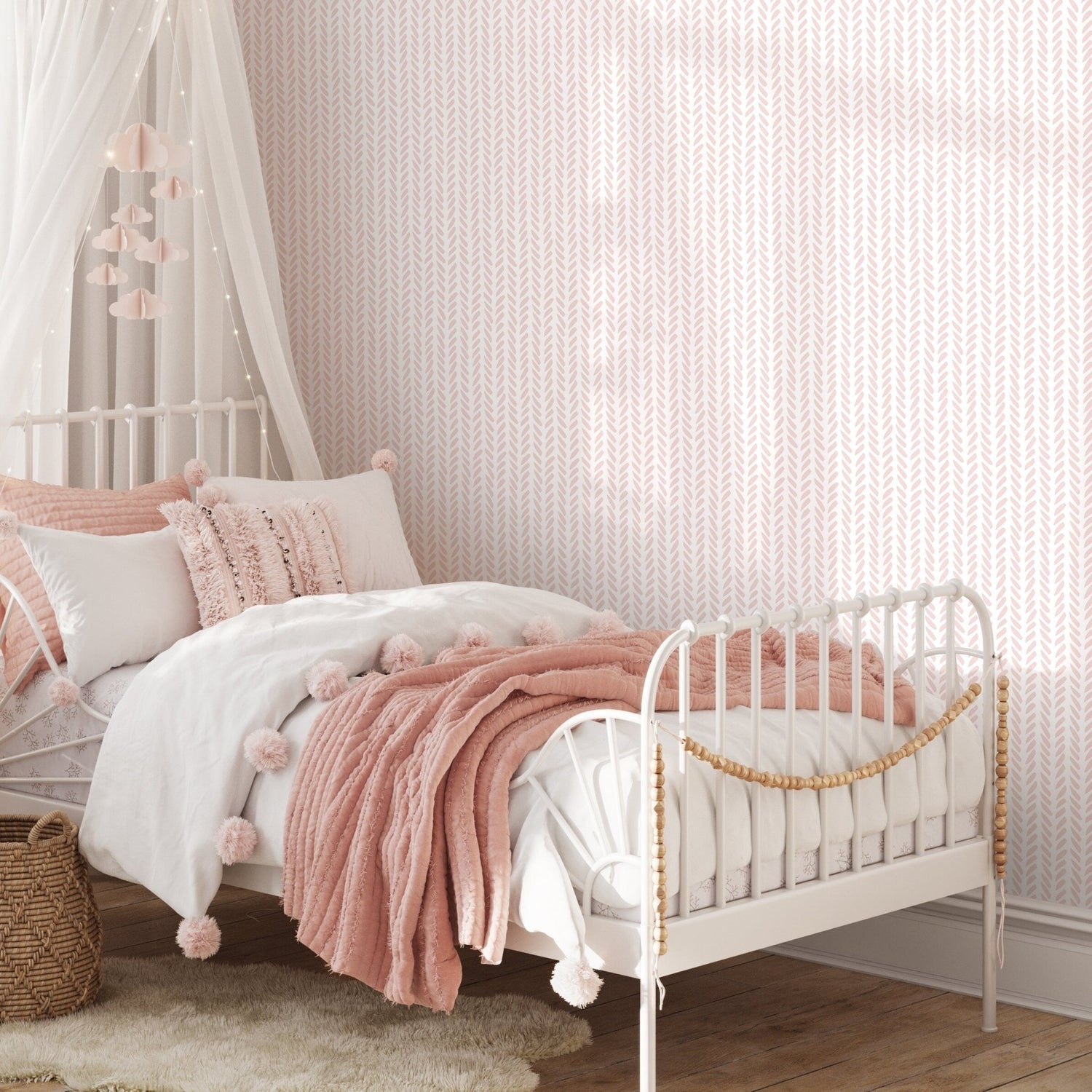 Boho Herringbone in Soft Pink Wallpaper Removable and Repositionable Peel and Stick or Traditional Pre - pasted Wallpaper - ZADB - WallTrend