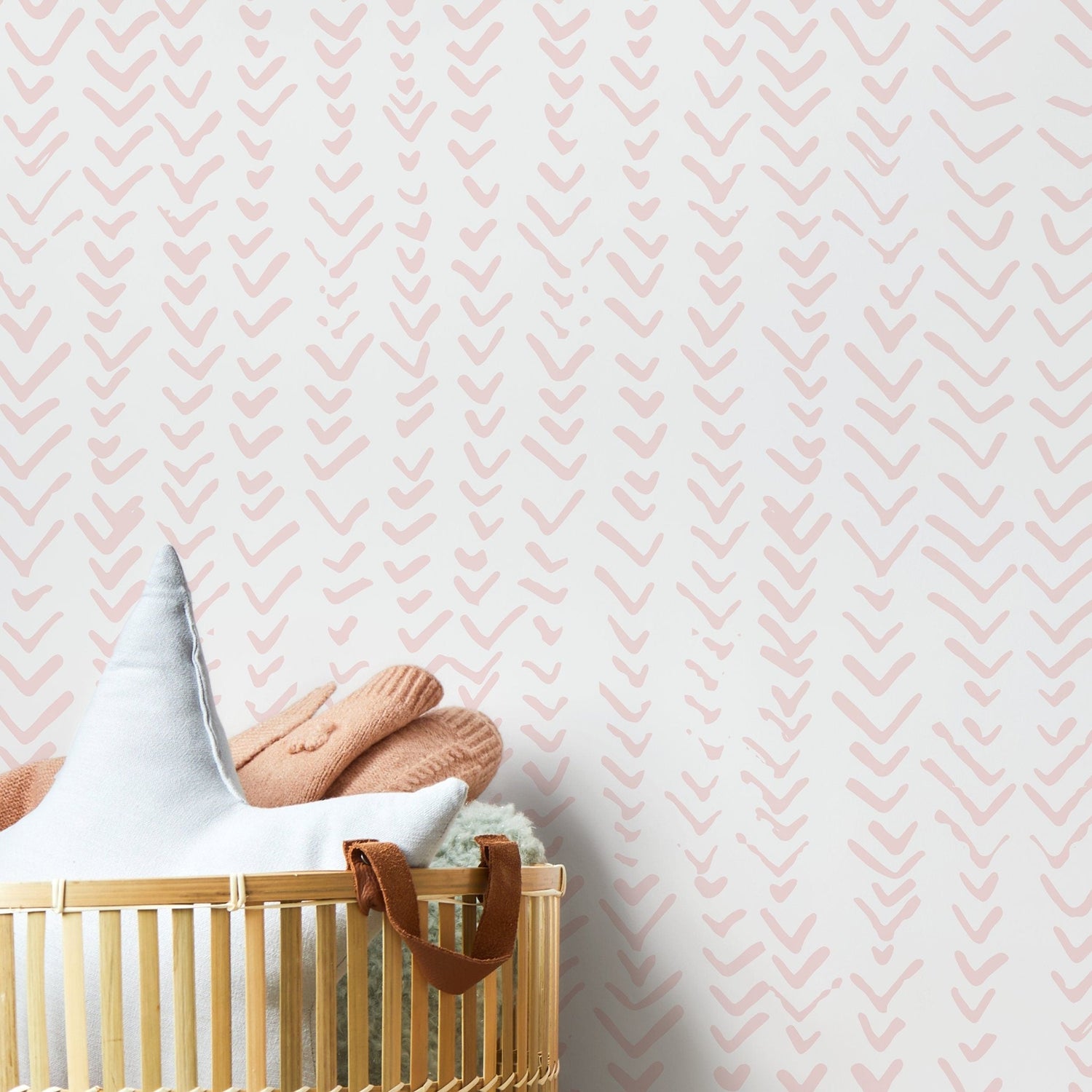 Boho Herringbone in Soft Pink Wallpaper Removable and Repositionable Peel and Stick or Traditional Pre - pasted Wallpaper - ZADC - WallTrend