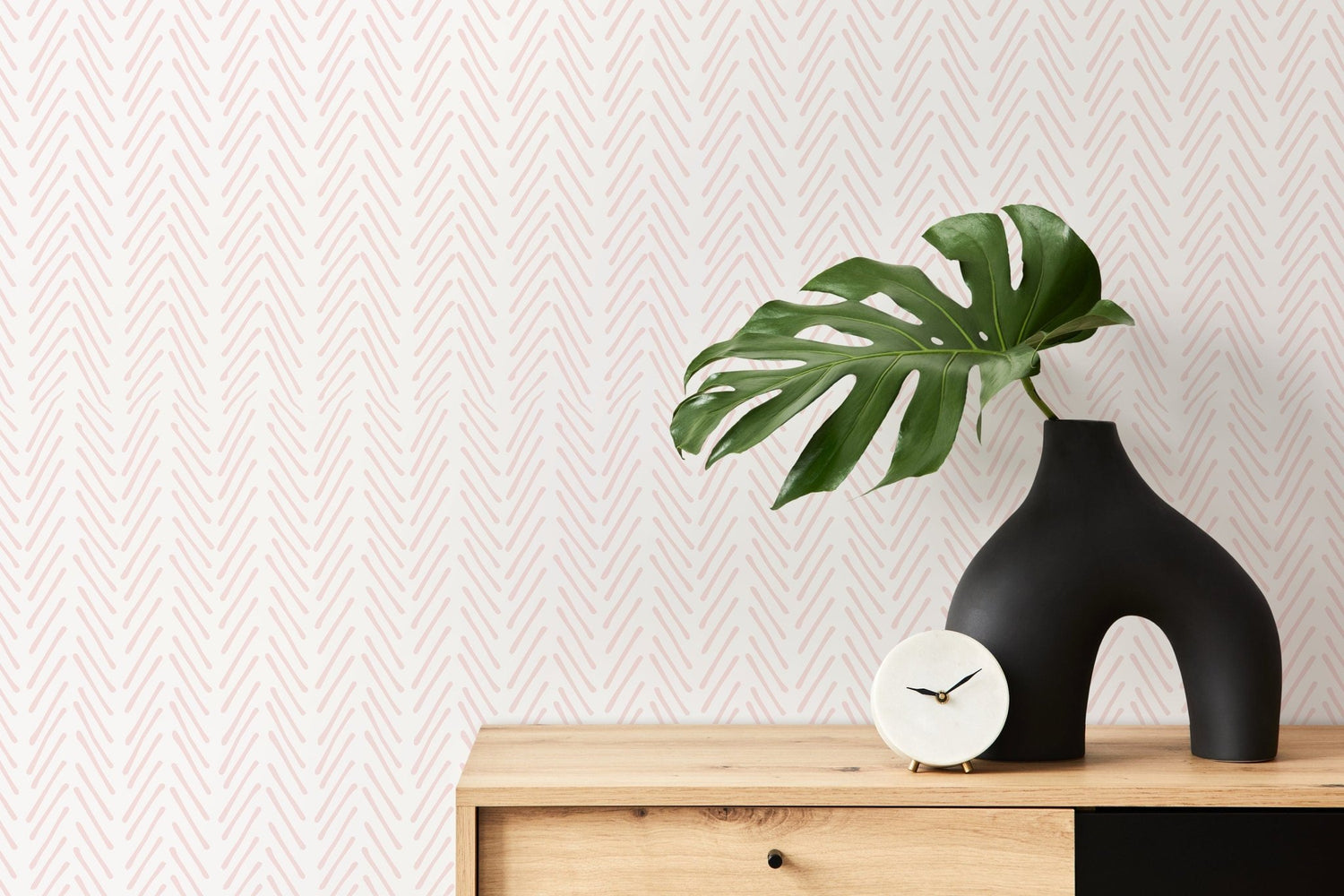 Boho Herringbone in Soft Pink Wallpaper Removable and Repositionable Peel and Stick or Traditional Pre - pasted Wallpaper - ZADW - WallTrend