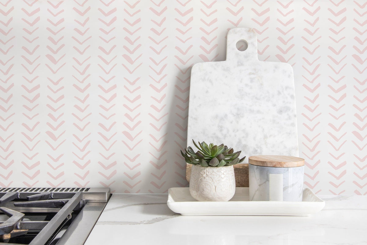 Boho Herringbone in Soft Pink Wallpaper Removable and Repositionable Peel and Stick or Traditional Pre - pasted Wallpaper - ZADX - WallTrend