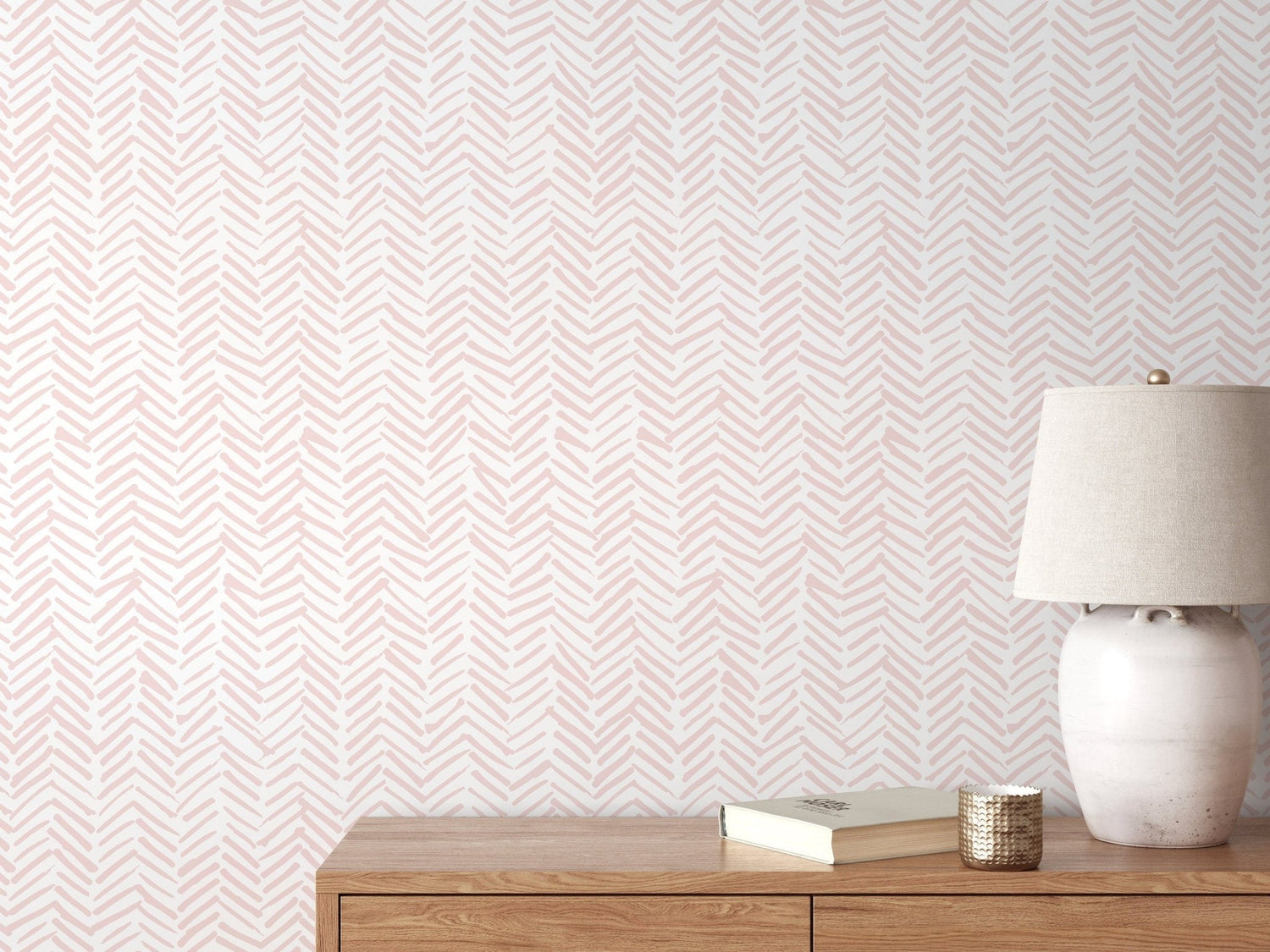 Boho Herringbone in Soft Pink Wallpaper Removable and Repositionable Peel and Stick or Traditional Pre - pasted Wallpaper - ZADY - WallTrend