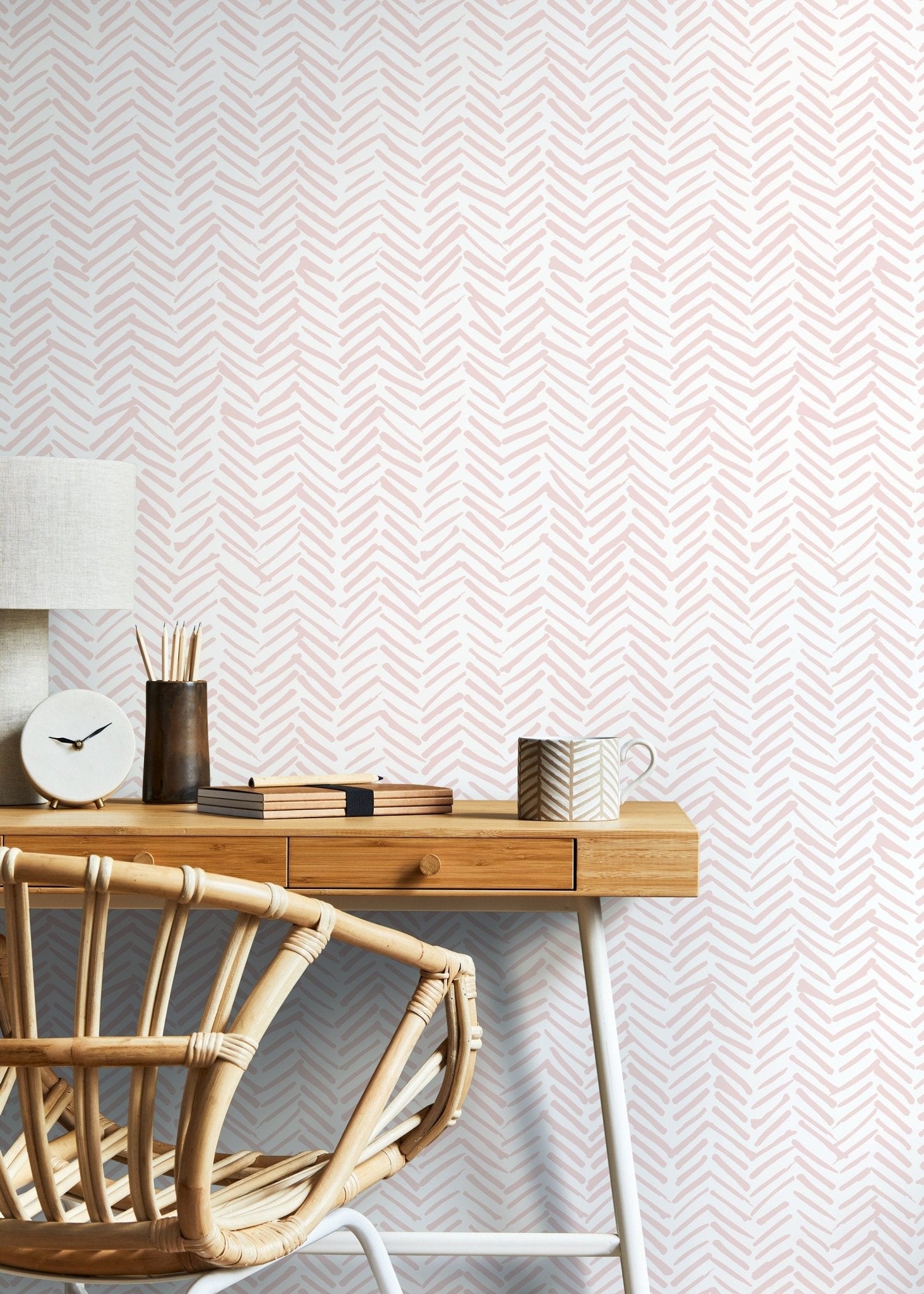 Boho Herringbone in Soft Pink Wallpaper Removable and Repositionable Peel and Stick or Traditional Pre - pasted Wallpaper - ZADY - WallTrend