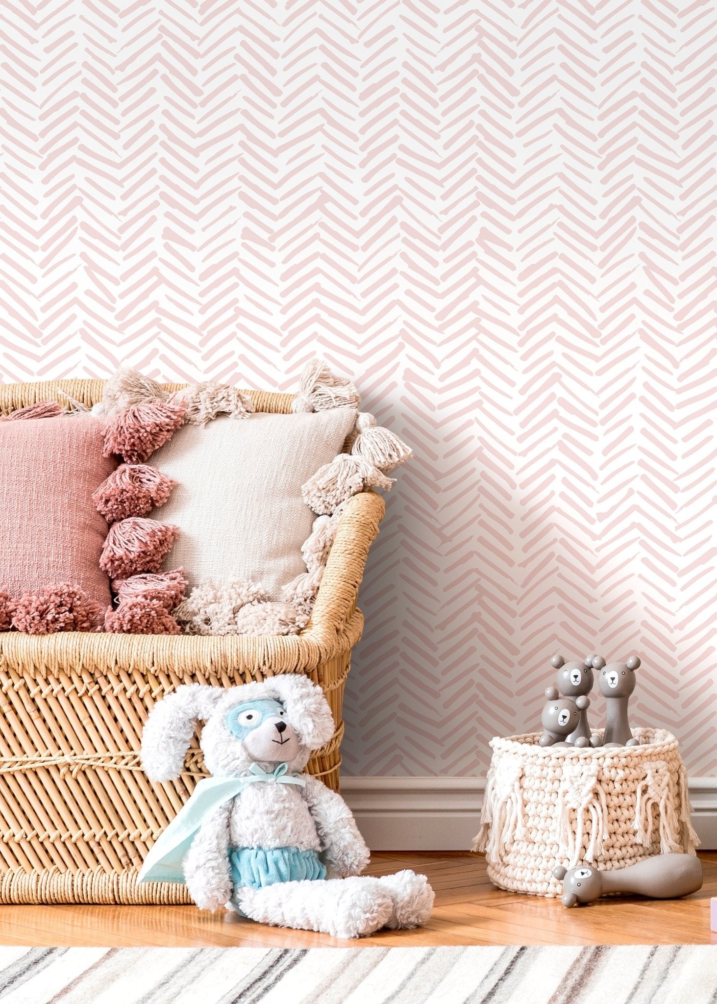 Boho Herringbone in Soft Pink Wallpaper Removable and Repositionable Peel and Stick or Traditional Pre - pasted Wallpaper - ZADY - WallTrend