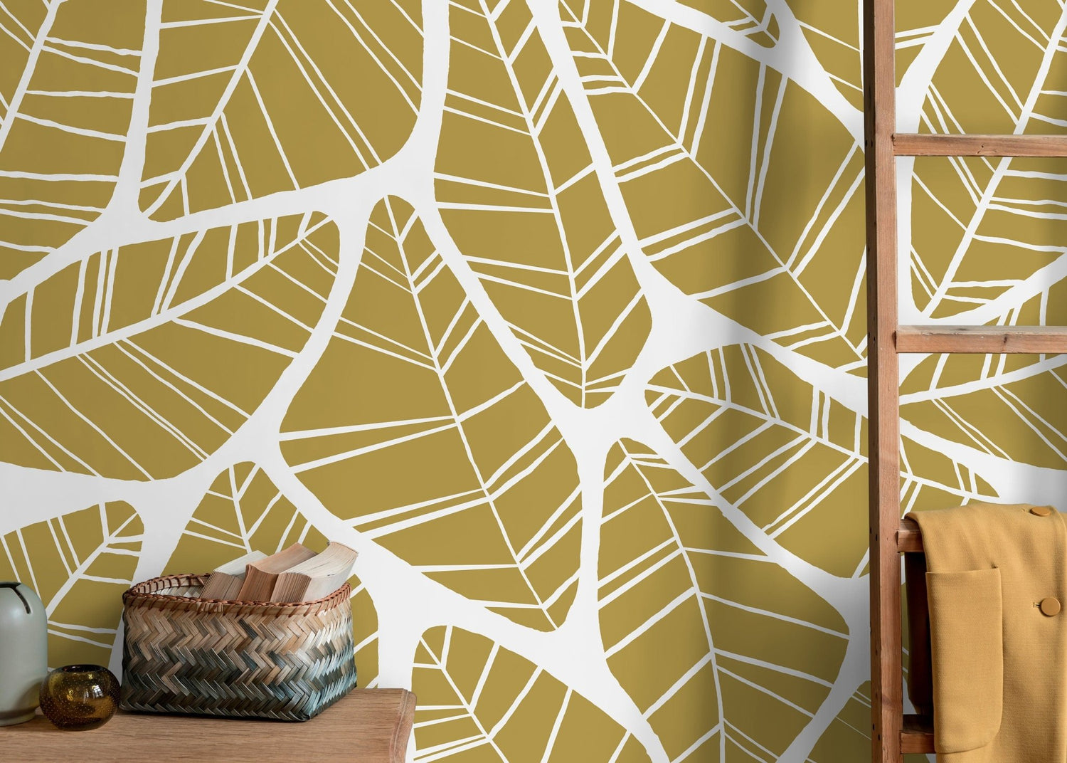 Boho Leaves Wallpaper / Peel and Stick Wallpaper Removable Wallpaper Home Decor Wall Art Wall Decor Room Decor - C619 - WallTrend