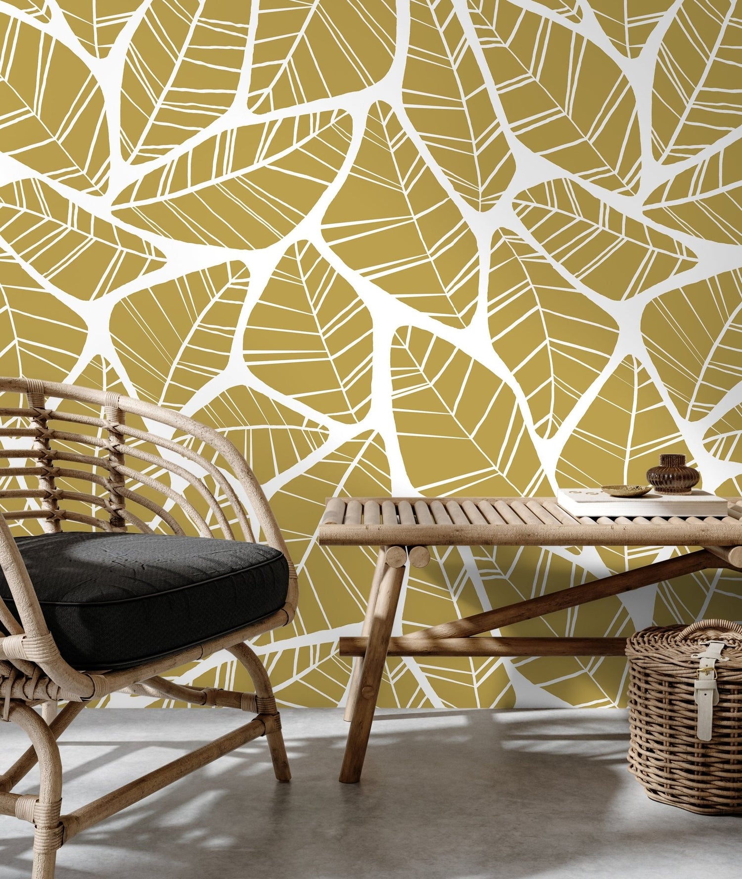 Boho Leaves Wallpaper / Peel and Stick Wallpaper Removable Wallpaper Home Decor Wall Art Wall Decor Room Decor - C619 - WallTrend