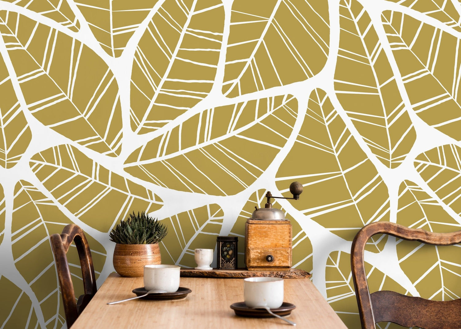 Boho Leaves Wallpaper / Peel and Stick Wallpaper Removable Wallpaper Home Decor Wall Art Wall Decor Room Decor - C619 - WallTrend