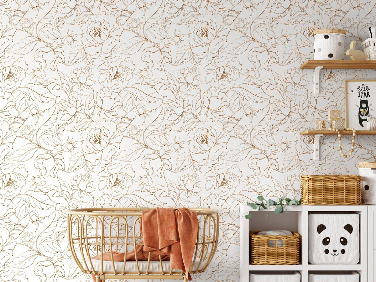 Boho Minimalist Peony Wallpaper Peel and Stick Removable Repositionable Geometric Minimalistic Abstract - ZABM - WallTrend