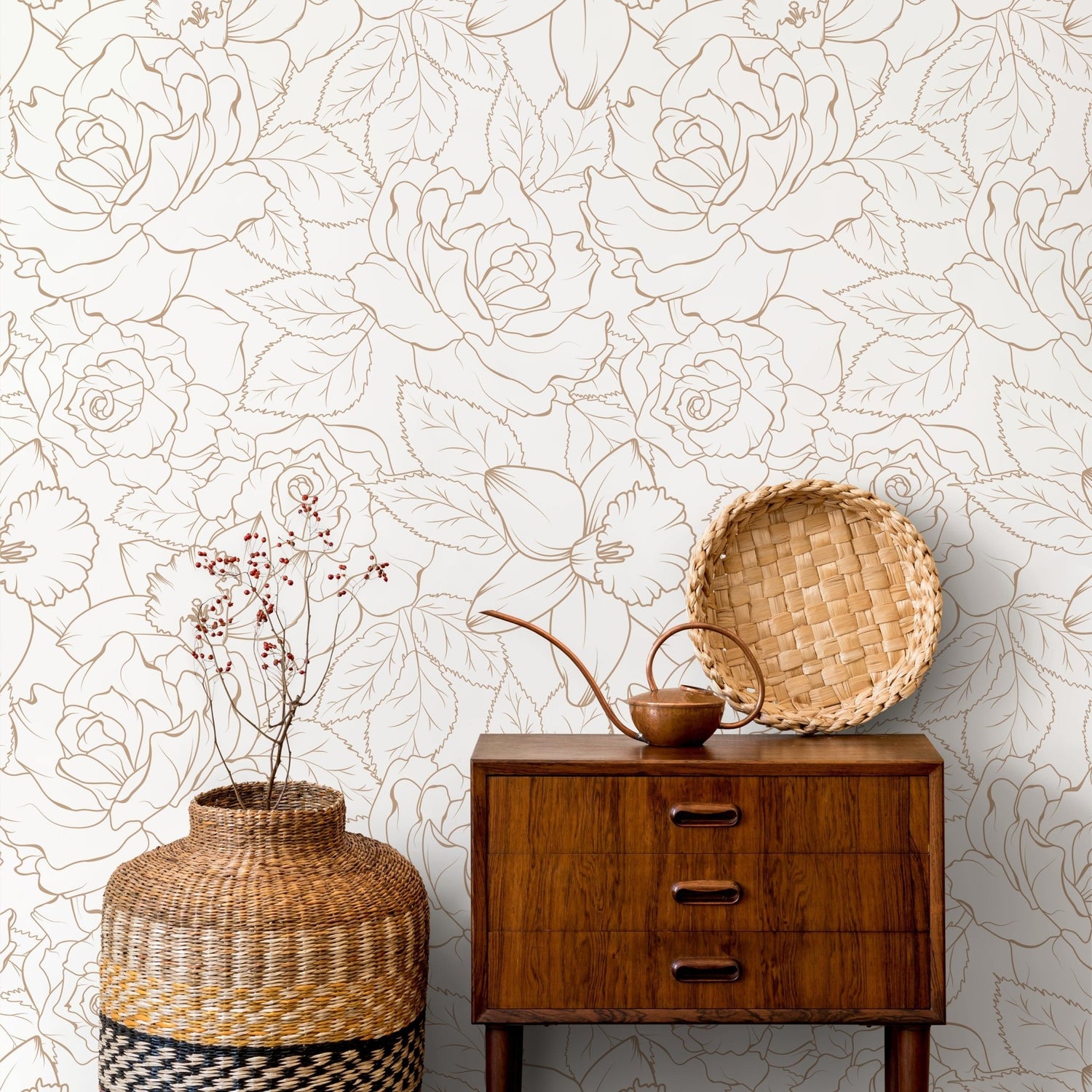 Boho Minimalist Peony Wallpaper Peel and Stick Removable Repositionable Geometric Minimalistic Abstract - ZABU - WallTrend