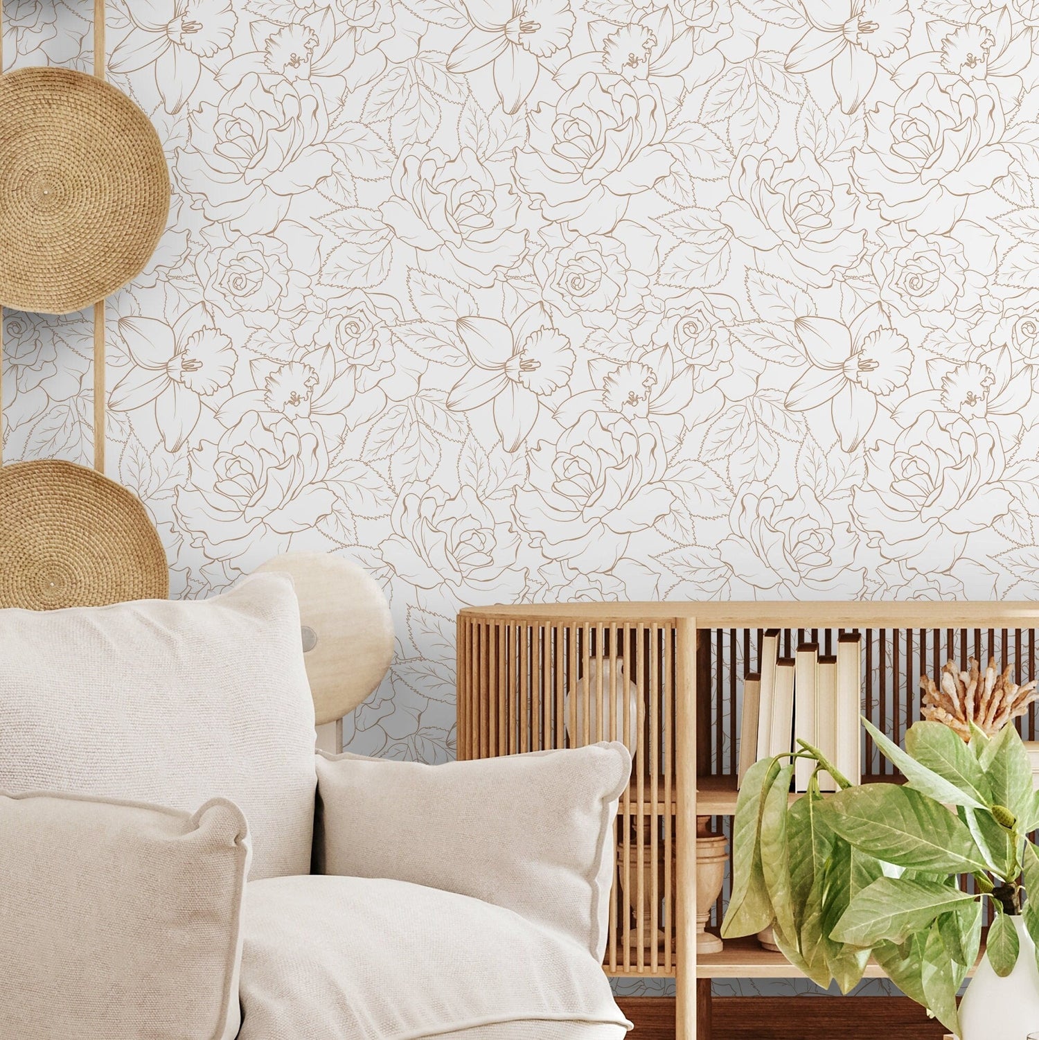 Boho Minimalist Peony Wallpaper Peel and Stick Removable Repositionable Geometric Minimalistic Abstract - ZABU - WallTrend