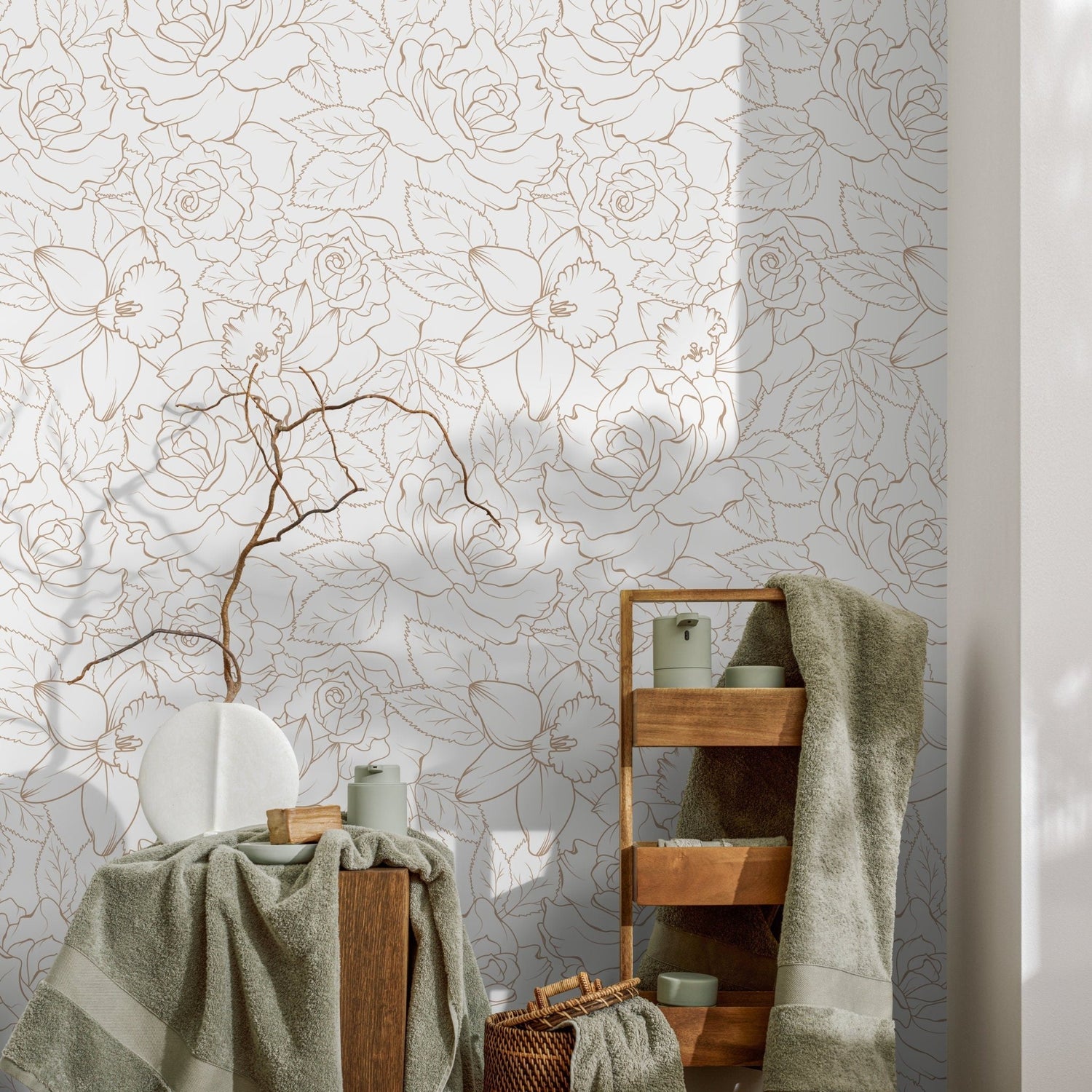 Boho Minimalist Peony Wallpaper Peel and Stick Removable Repositionable Geometric Minimalistic Abstract - ZABU - WallTrend