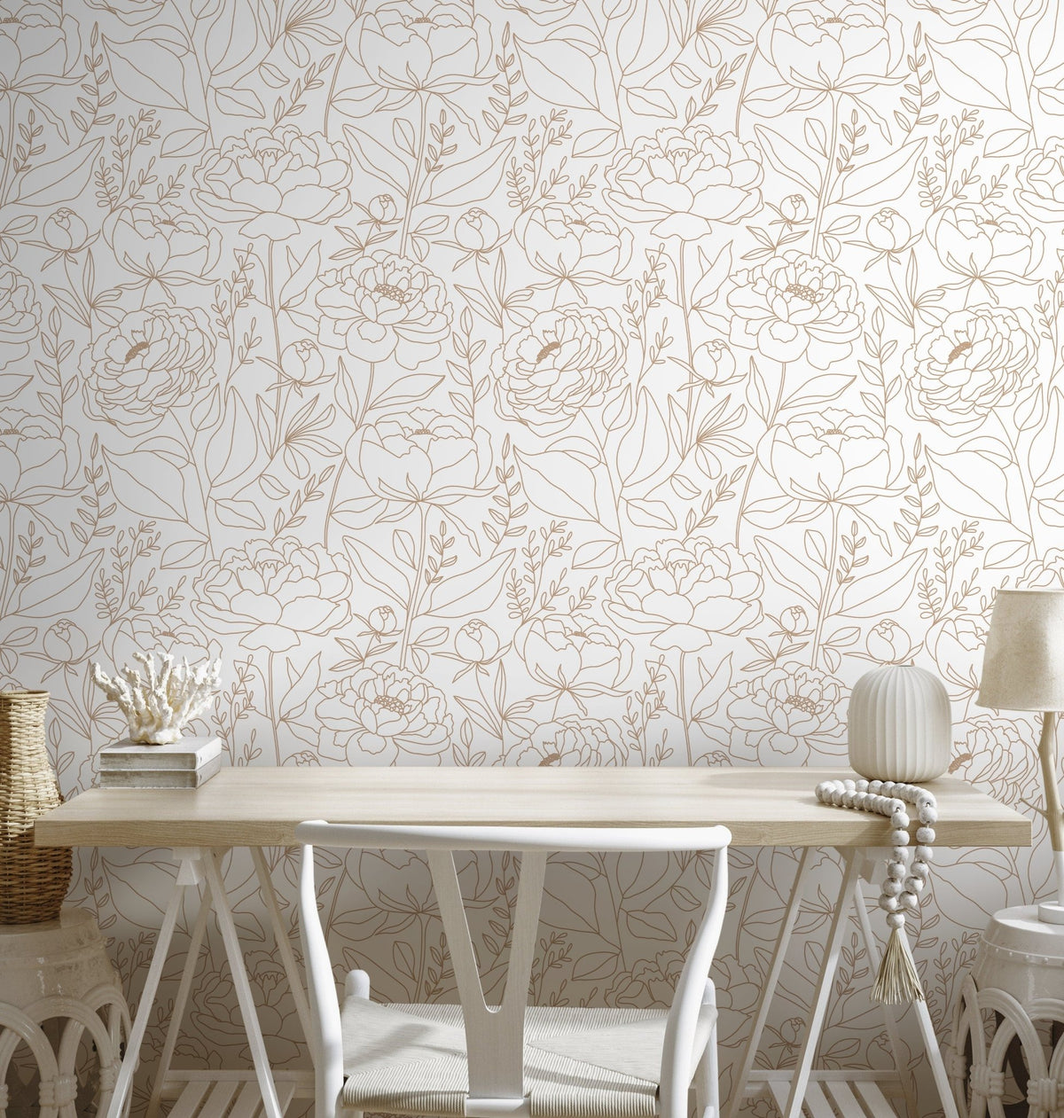 Boho Minimalist Peony Wallpaper Peel and Stick Removable Repositionable Geometric Minimalistic Abstract - ZABV - WallTrend