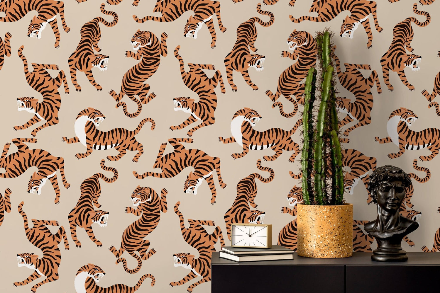 Boho Neutral Tiger Wallpaper Removable Peel and Stick Wallpaper, Animal Print Repositionable Peel and Stick Wallpaper - ZACK - WallTrend