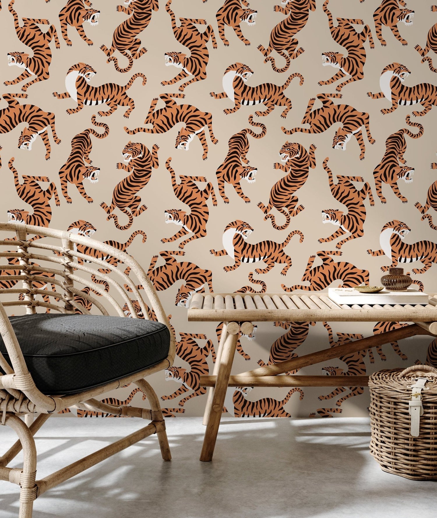 Boho Neutral Tiger Wallpaper Removable Peel and Stick Wallpaper, Animal Print Repositionable Peel and Stick Wallpaper - ZACK - WallTrend