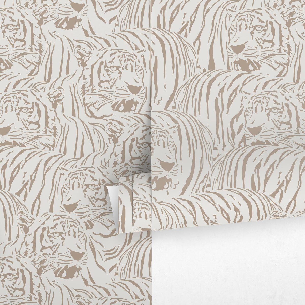 Boho Neutral Tiger Wallpaper Removable Peel and Stick Wallpaper, Animal Print Repositionable Peel and Stick Wallpaper - ZADG - WallTrend