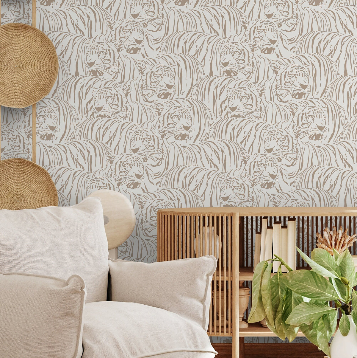 Boho Neutral Tiger Wallpaper Removable Peel and Stick Wallpaper, Animal Print Repositionable Peel and Stick Wallpaper - ZADG - WallTrend