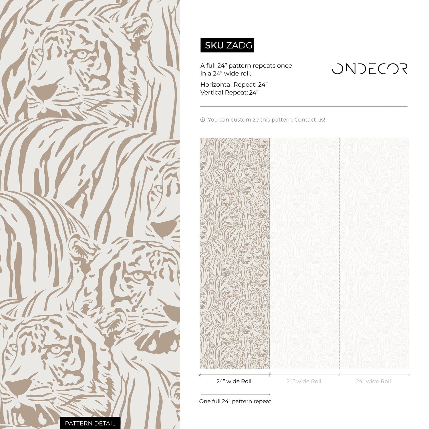 Boho Neutral Tiger Wallpaper Removable Peel and Stick Wallpaper, Animal Print Repositionable Peel and Stick Wallpaper - ZADG - WallTrend