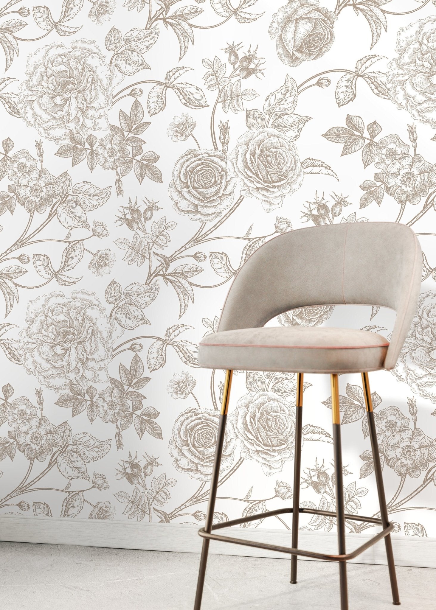 Boho Roses Wallpaper Boho Peony Wallpaper Peel and Stick Removable Repositionable Burnt Orange Minimalistic - ZACZ - WallTrend