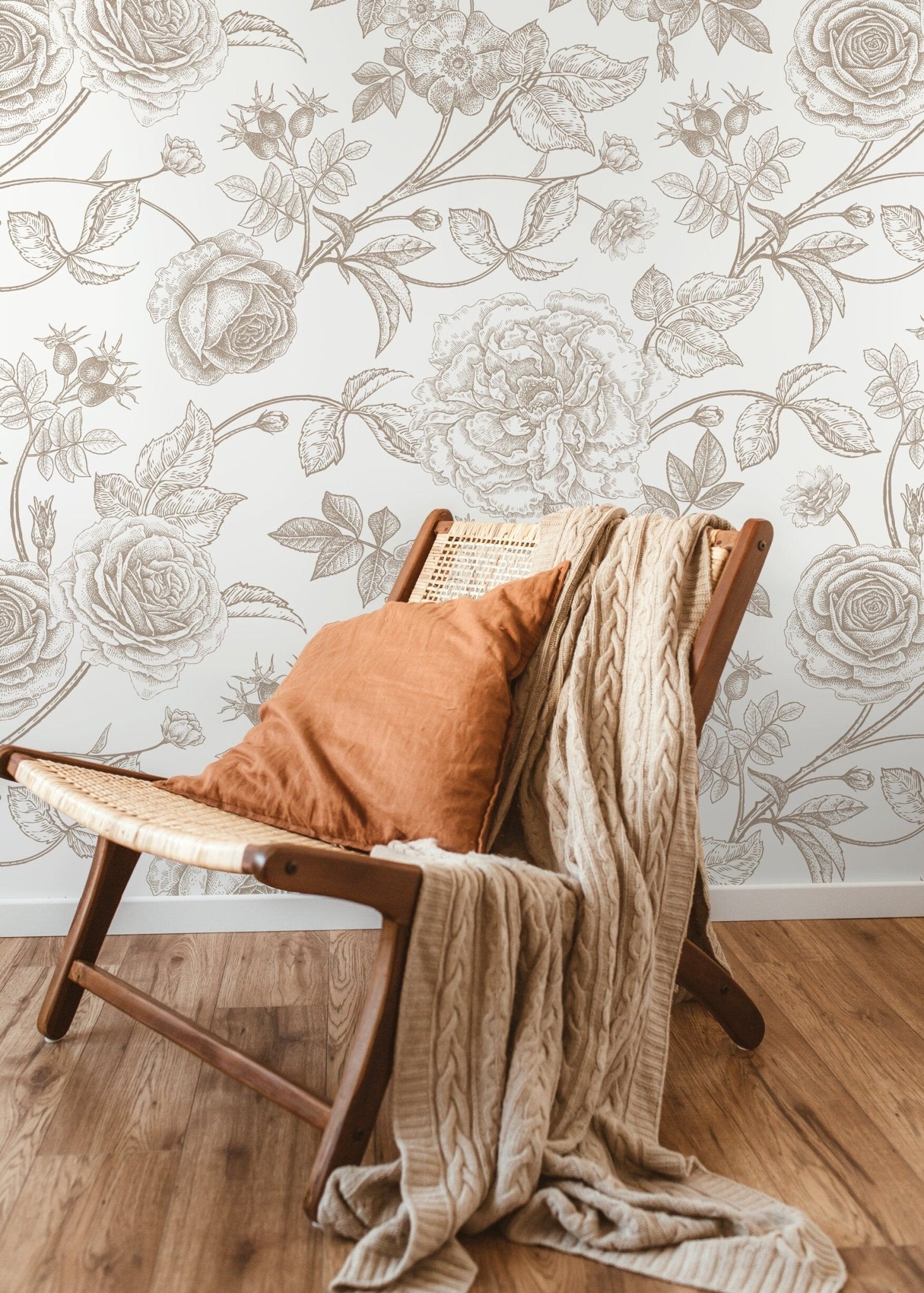 Boho Roses Wallpaper Boho Peony Wallpaper Peel and Stick Removable Repositionable Burnt Orange Minimalistic - ZACZ - WallTrend