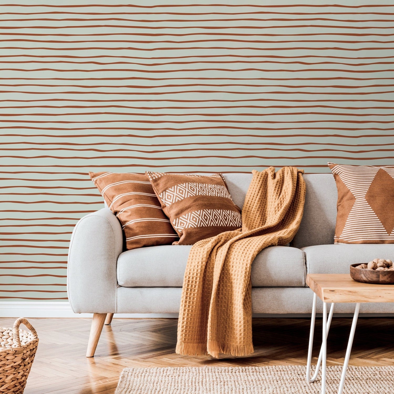 Boho Striped Wallpaper Modern Waves Wallpaper Peel and Stick and Traditional Wallpaper - D775 - WallTrend