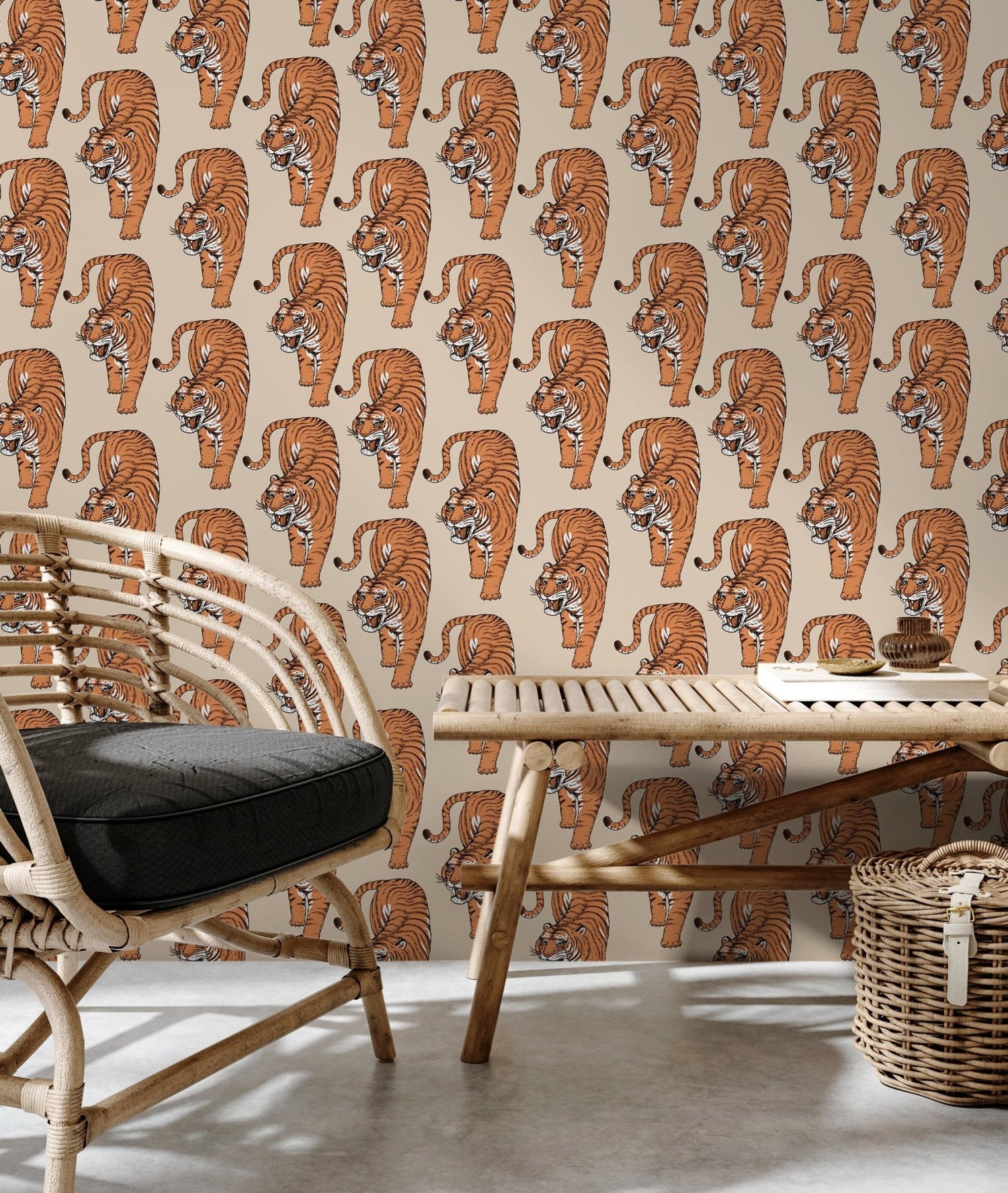 Boho Tiger Wallpaper Removable Peel and Stick Wallpaper, Animal Print Repositionable Peel and Stick Wallpaper - ZADI - WallTrend