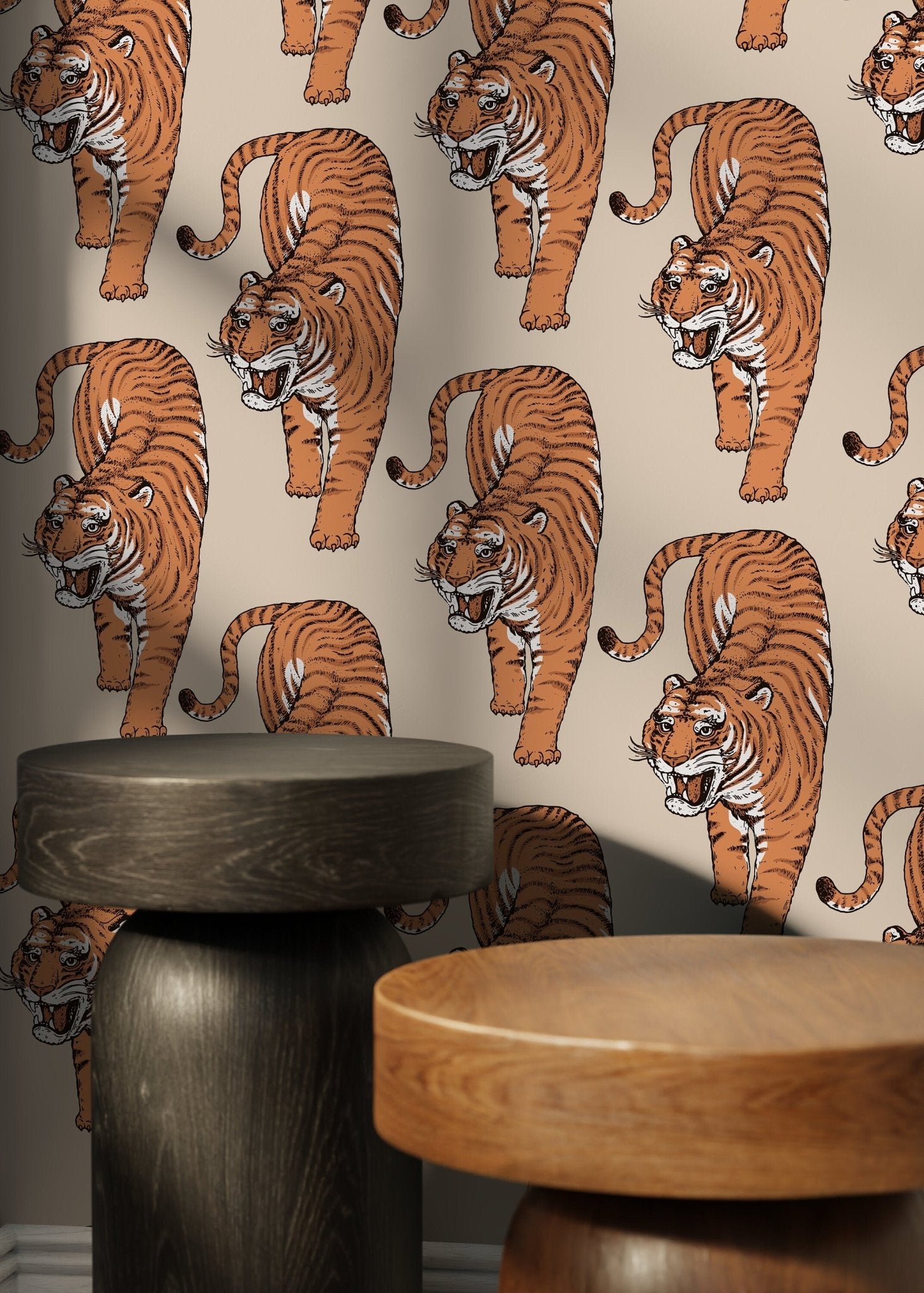 Boho Tiger Wallpaper Removable Peel and Stick Wallpaper, Animal Print Repositionable Peel and Stick Wallpaper - ZADI - WallTrend