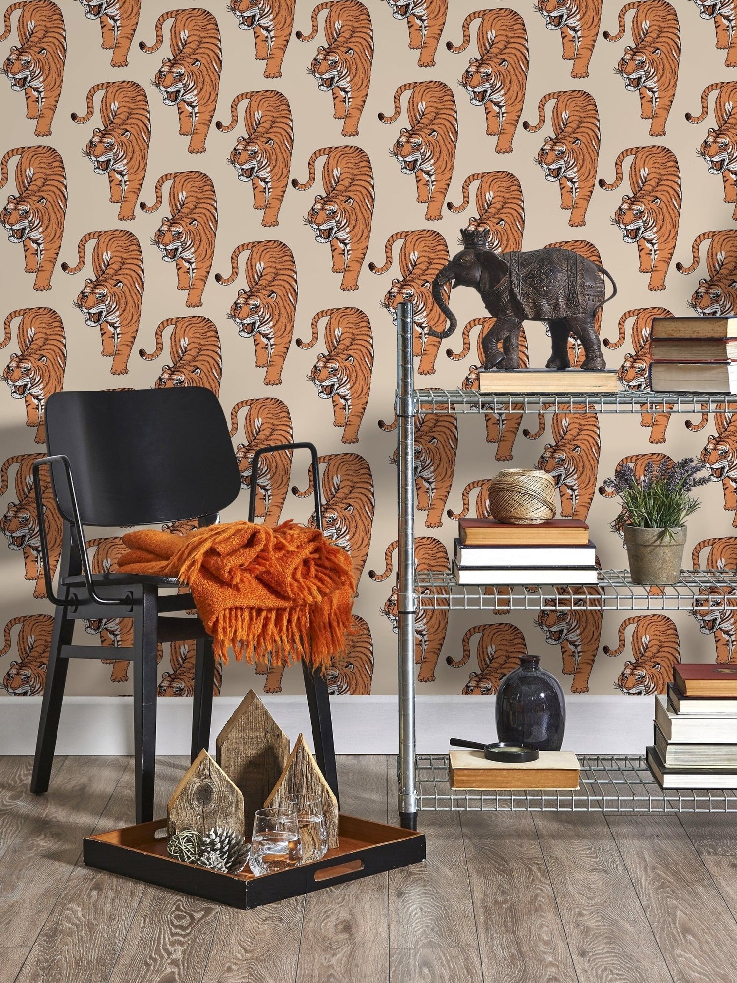 Boho Tiger Wallpaper Removable Peel and Stick Wallpaper, Animal Print Repositionable Peel and Stick Wallpaper - ZADI - WallTrend