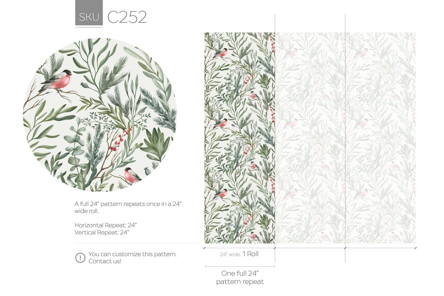 Botanical Birds Wallpaper - C252 - WallTrend