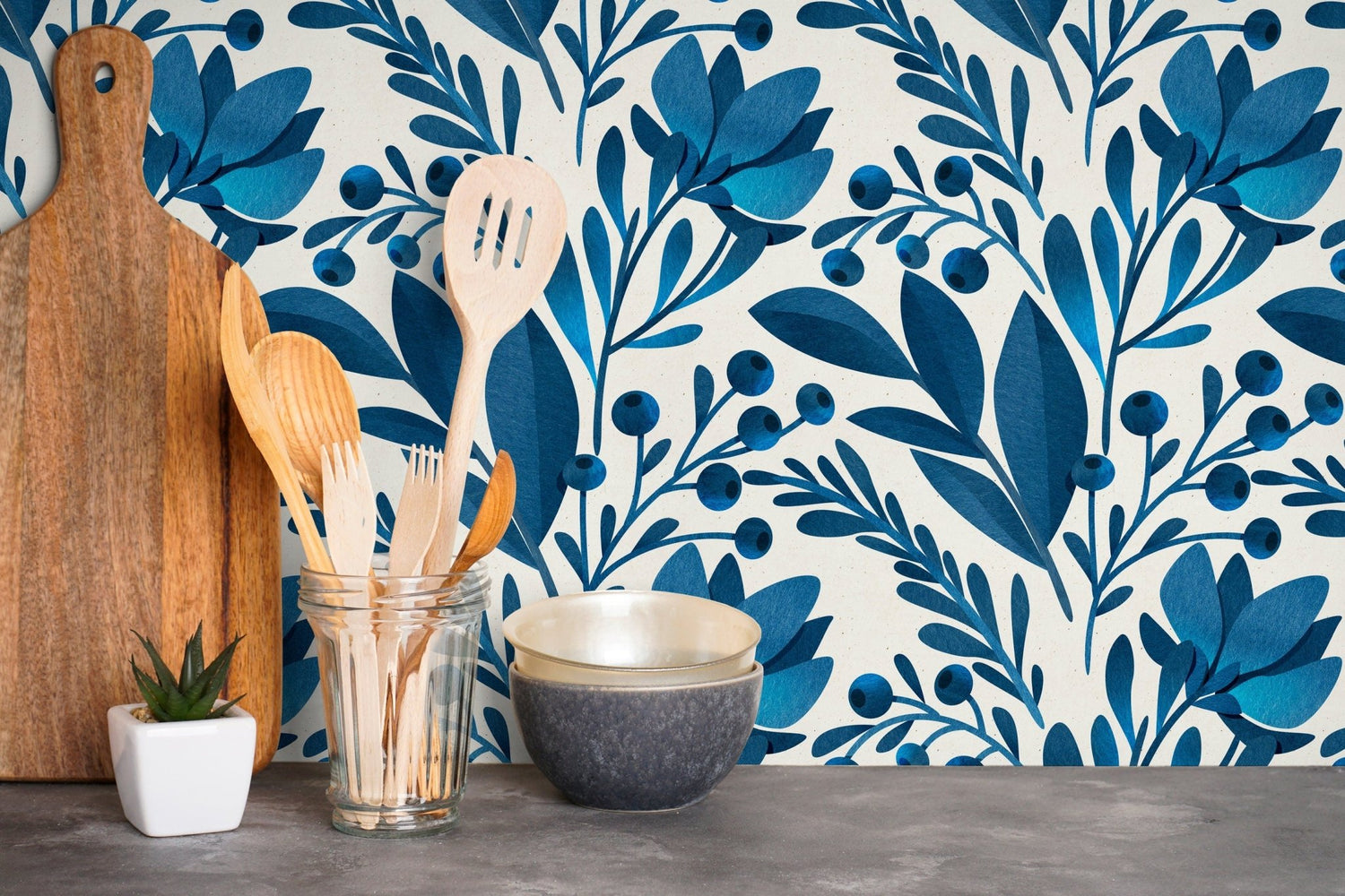 Botanical Blue Elegance Wallpaper - C227 - WallTrend