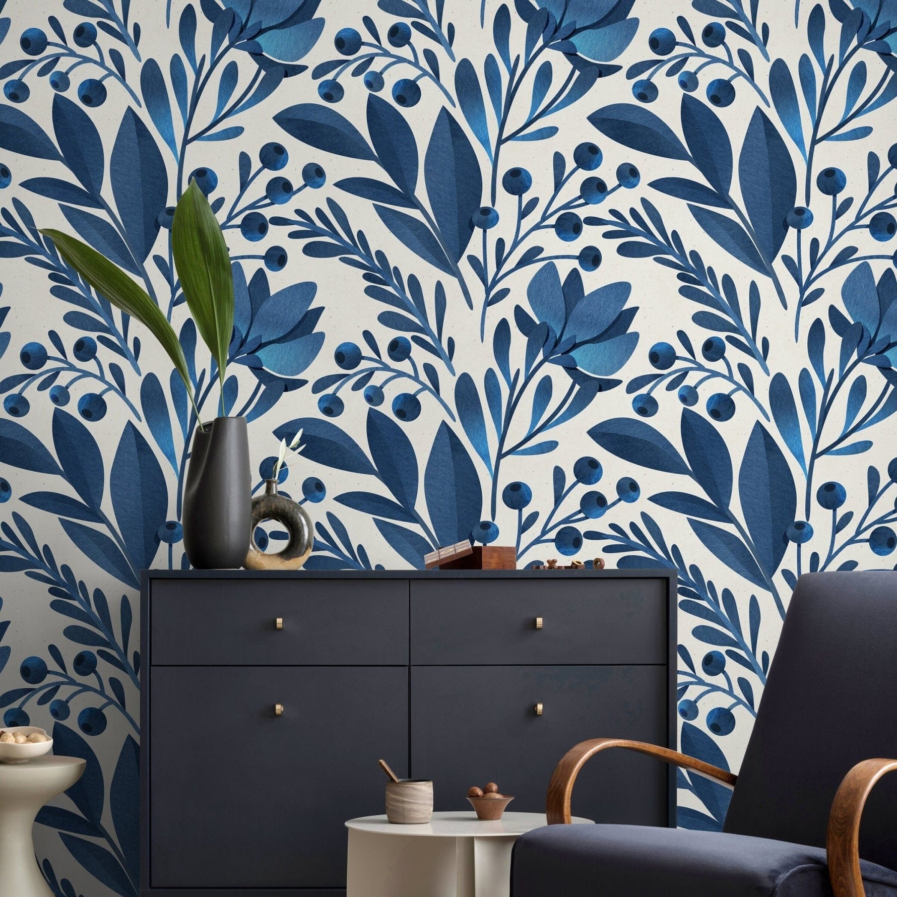 Botanical Blueberry Wallpaper - A371 - WallTrend