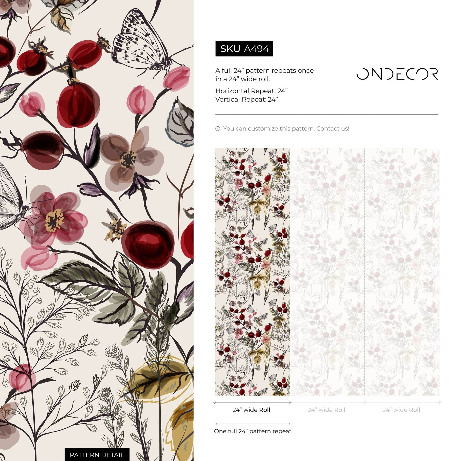 Botanical Butterfly Medley Wallpaper - A494 - WallTrend