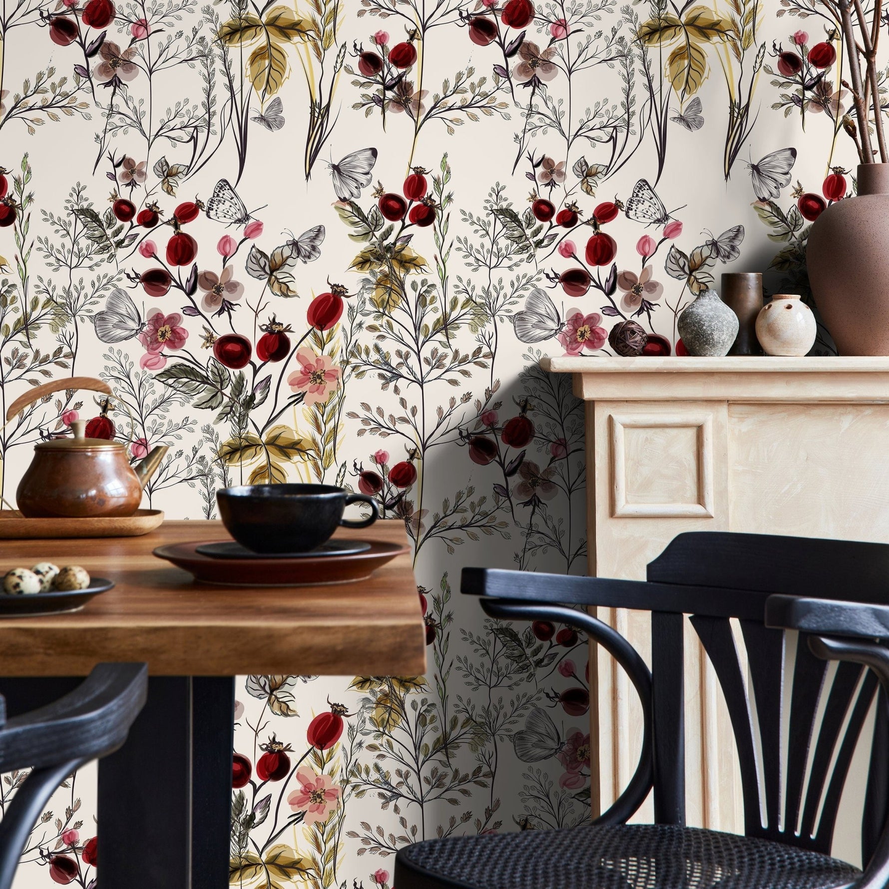 Botanical Butterfly Medley Wallpaper - A494 - WallTrend