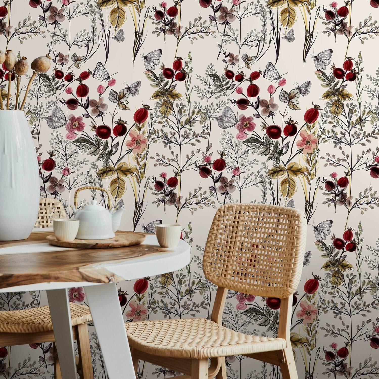 Botanical Butterfly Medley Wallpaper - A494 - WallTrend