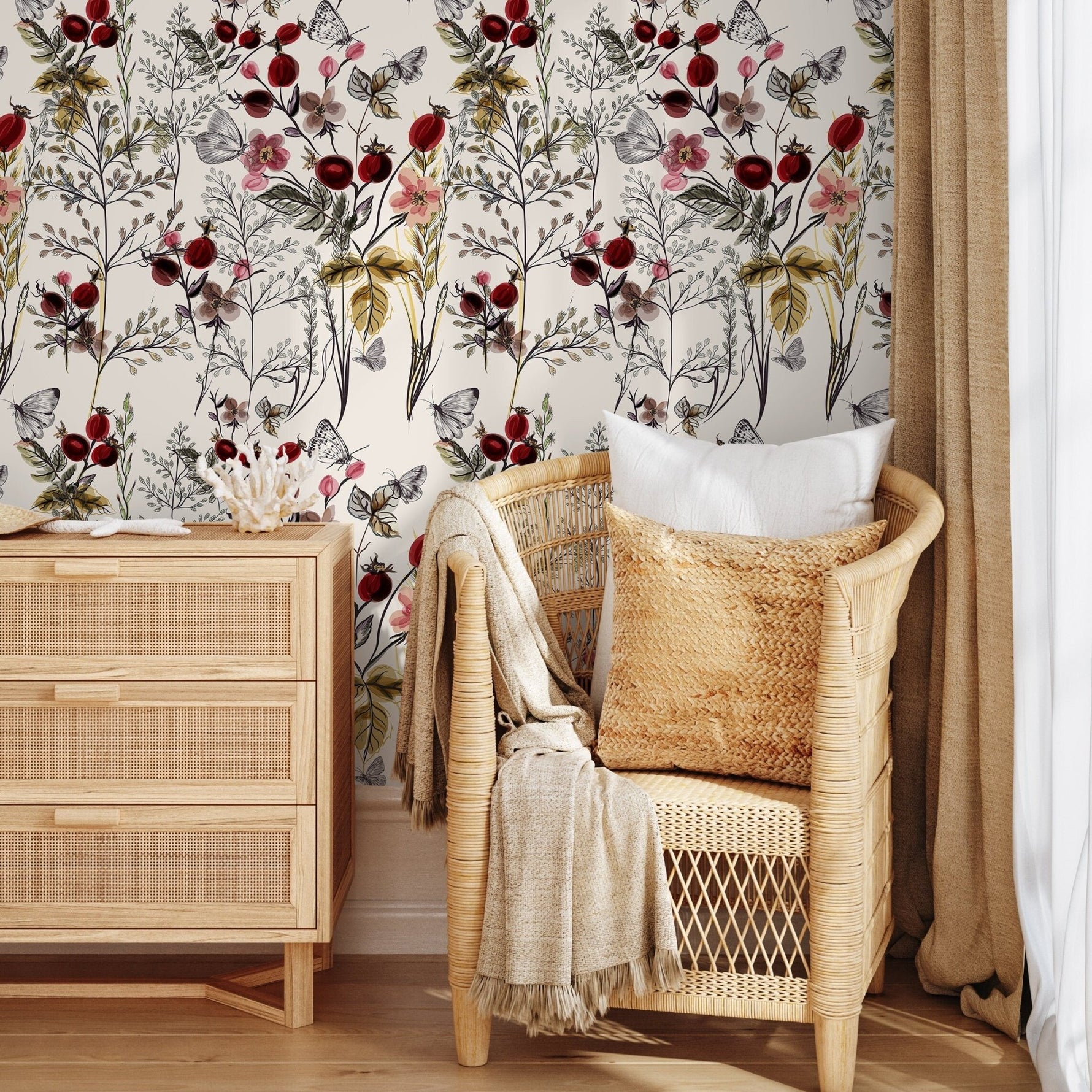 Botanical Butterfly Medley Wallpaper - A494 - WallTrend