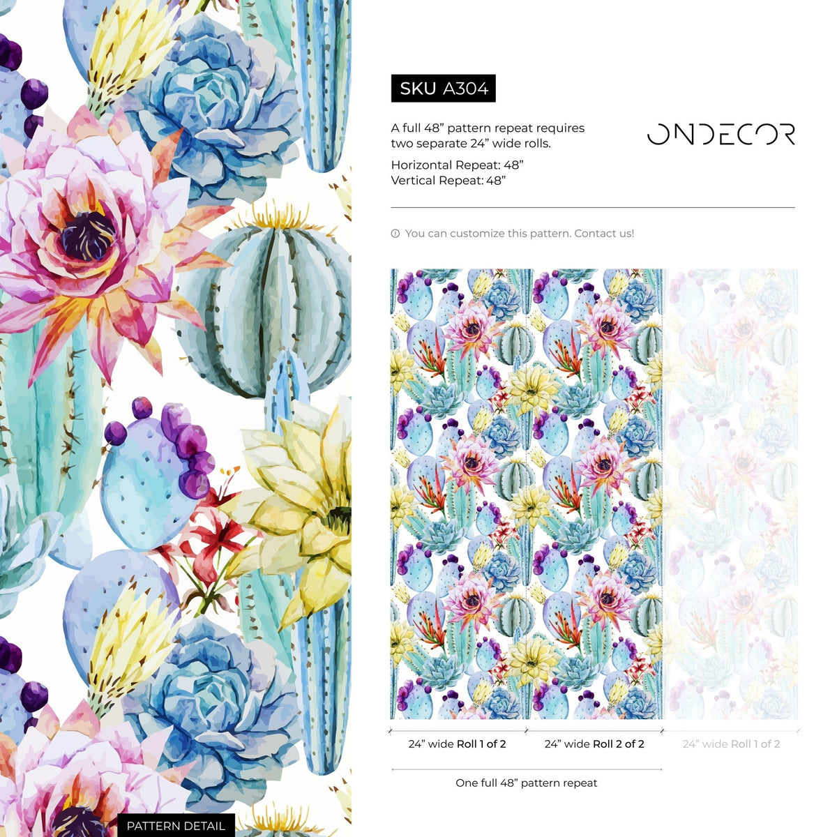 Botanical Cacti and Blooms Wallpaper - A304 - WallTrend