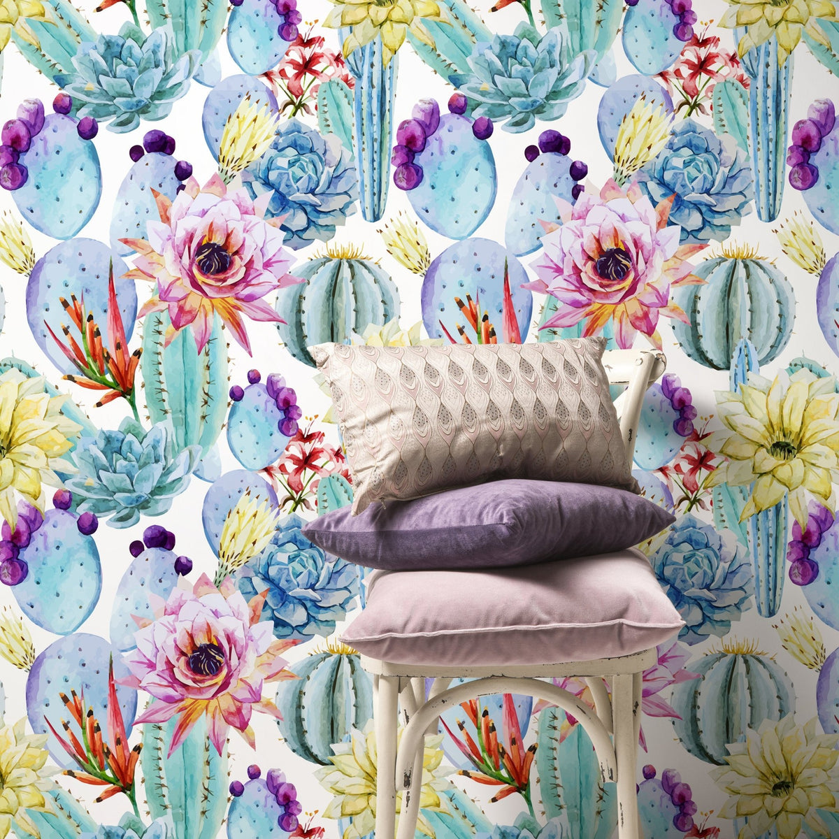 Botanical Cacti and Blooms Wallpaper - A304 - WallTrend