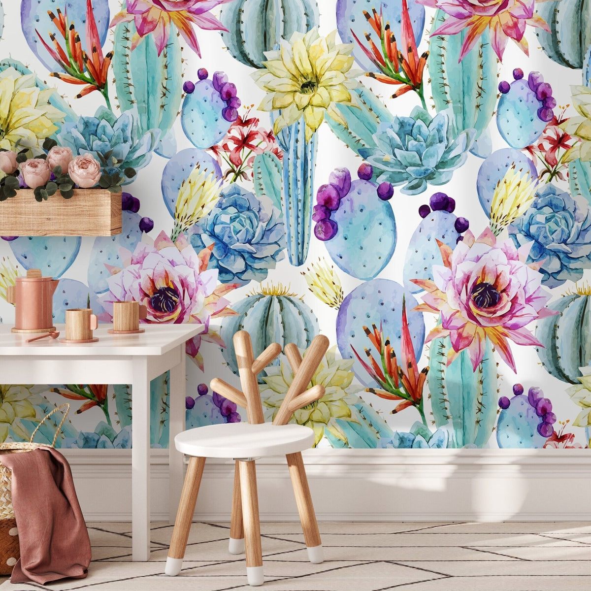 Botanical Cacti and Blooms Wallpaper - A304 - WallTrend