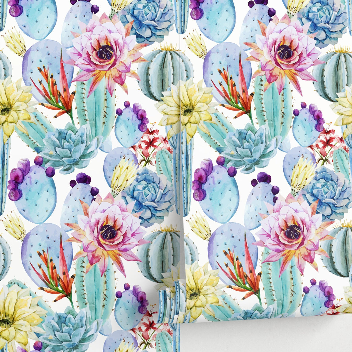 Botanical Cacti and Blooms Wallpaper - A304 - WallTrend