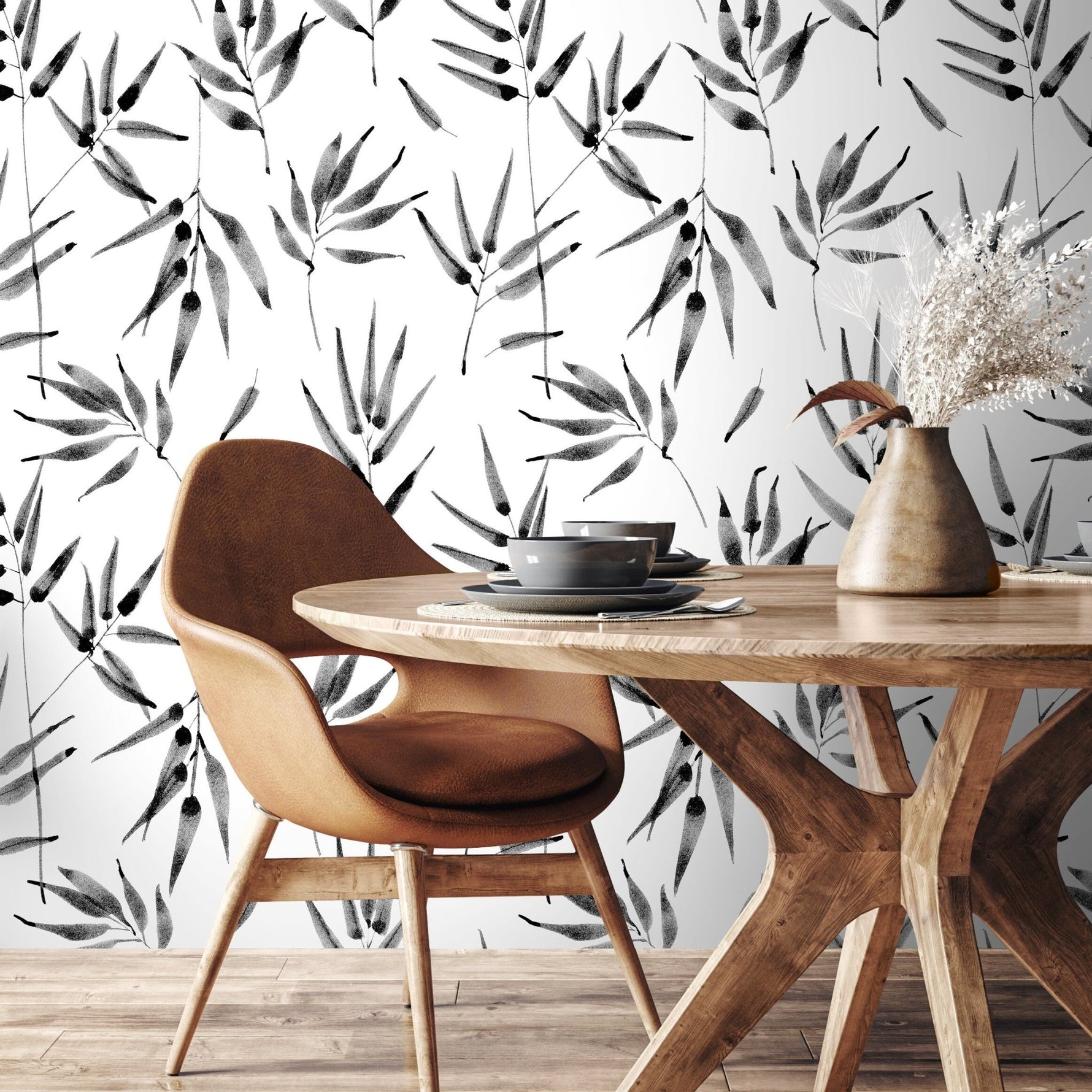 Botanical Charcoal Elegance Wallpaper - B057 - WallTrend