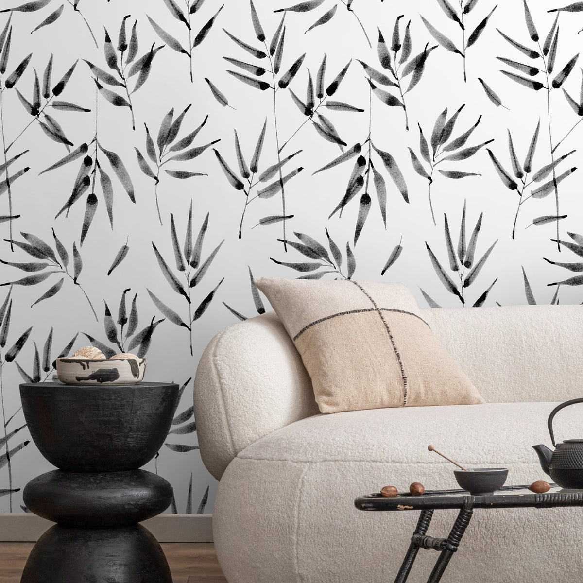 Botanical Charcoal Elegance Wallpaper - B057 - WallTrend