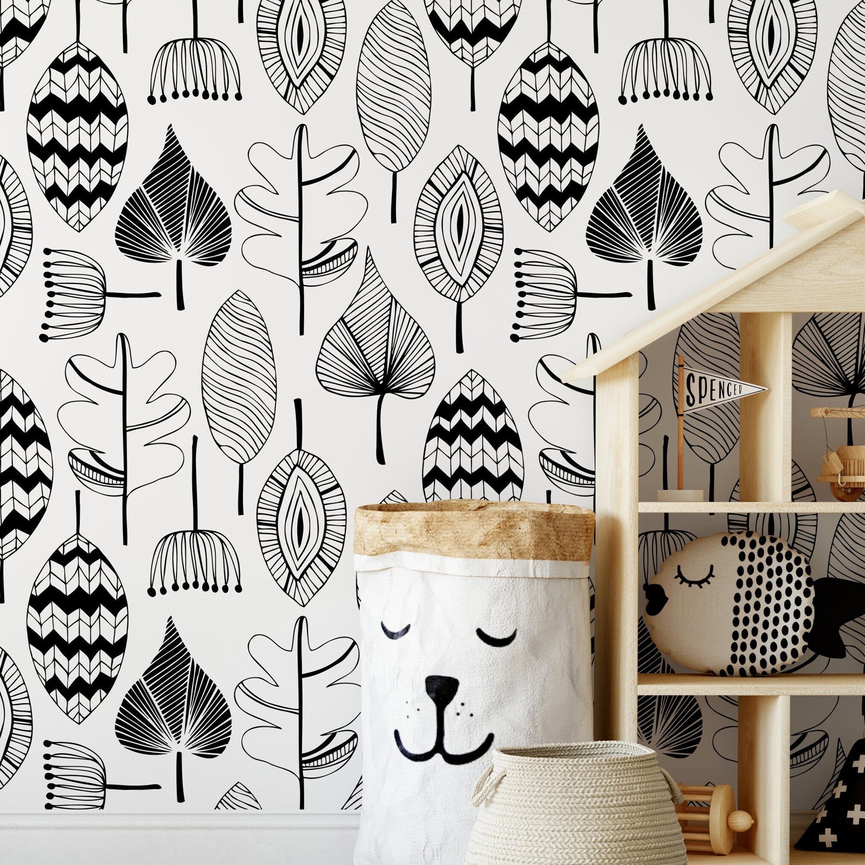 Botanical Leaf Illustration Wallpaper - A411 - WallTrend