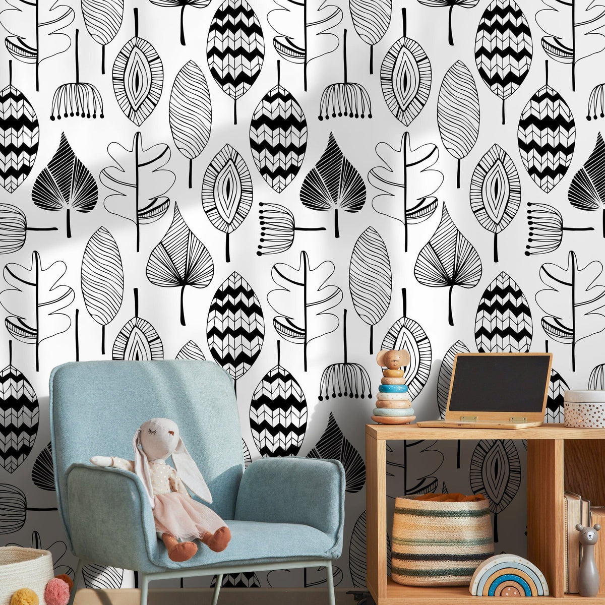 Botanical Leaf Illustration Wallpaper - A411 - WallTrend