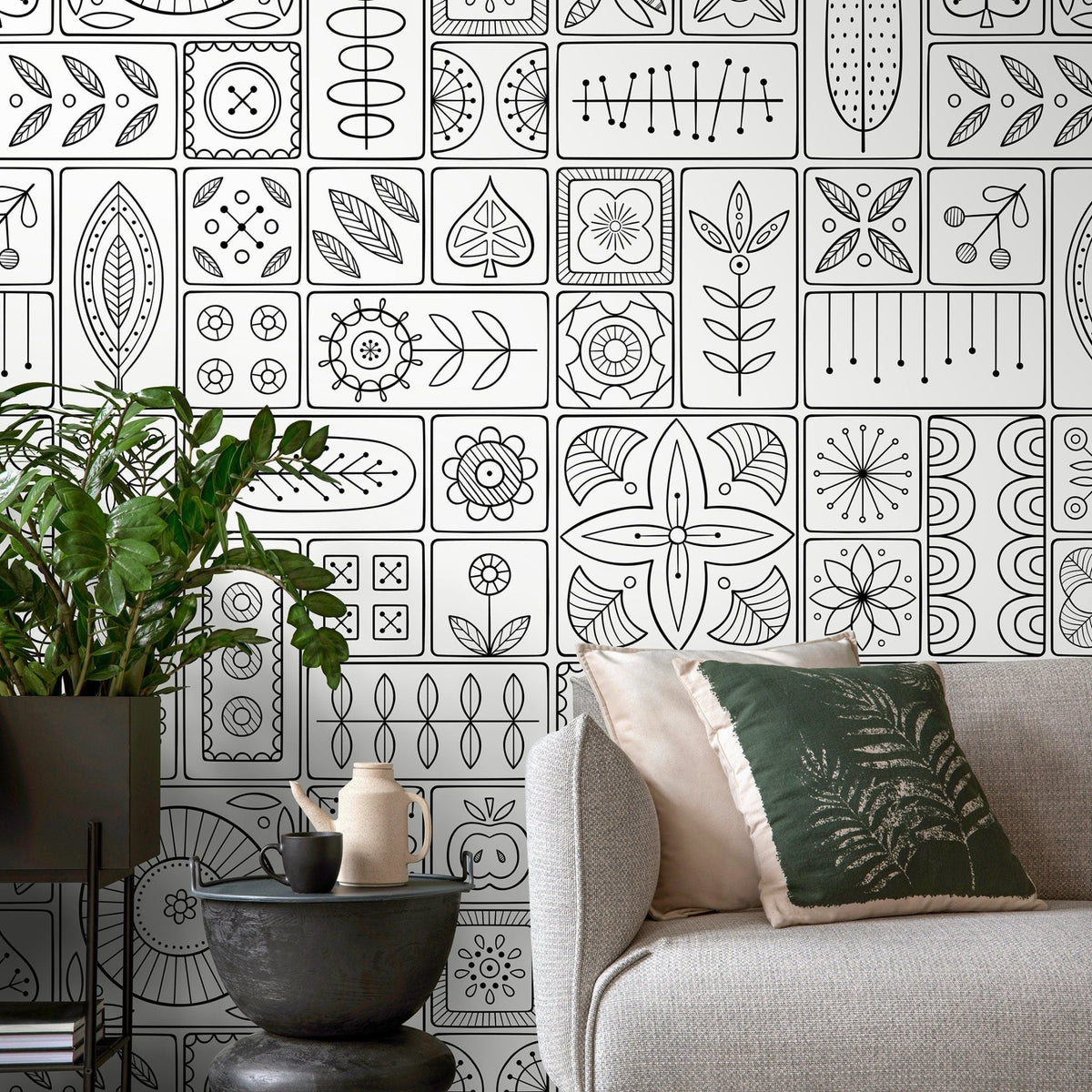 Botanical Line Art Wallpaper - A236 - WallTrend